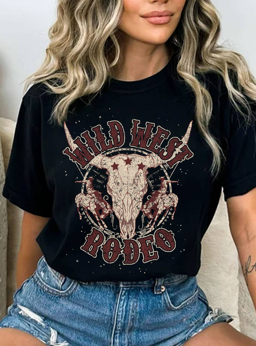 Wild West Rodeo Cowboys Cow Skull Graphic - Adult & Kids T-Shirts, Sweatshirts & Hoodies apparel design preview 1