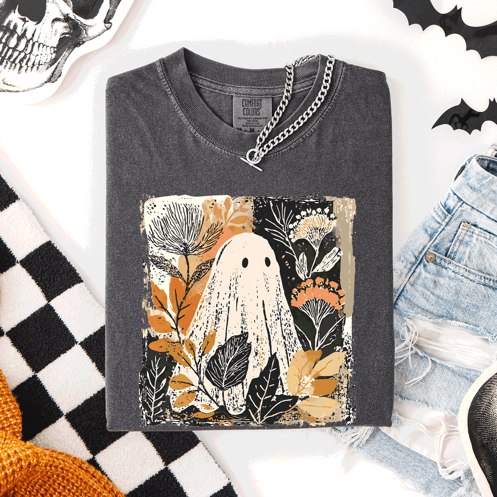 Vintage Ghost Halloween, Botanica Autumn, Fall - Adult & Kids T-Shirts, Sweatshirts & Hoodies apparel design preview 1
