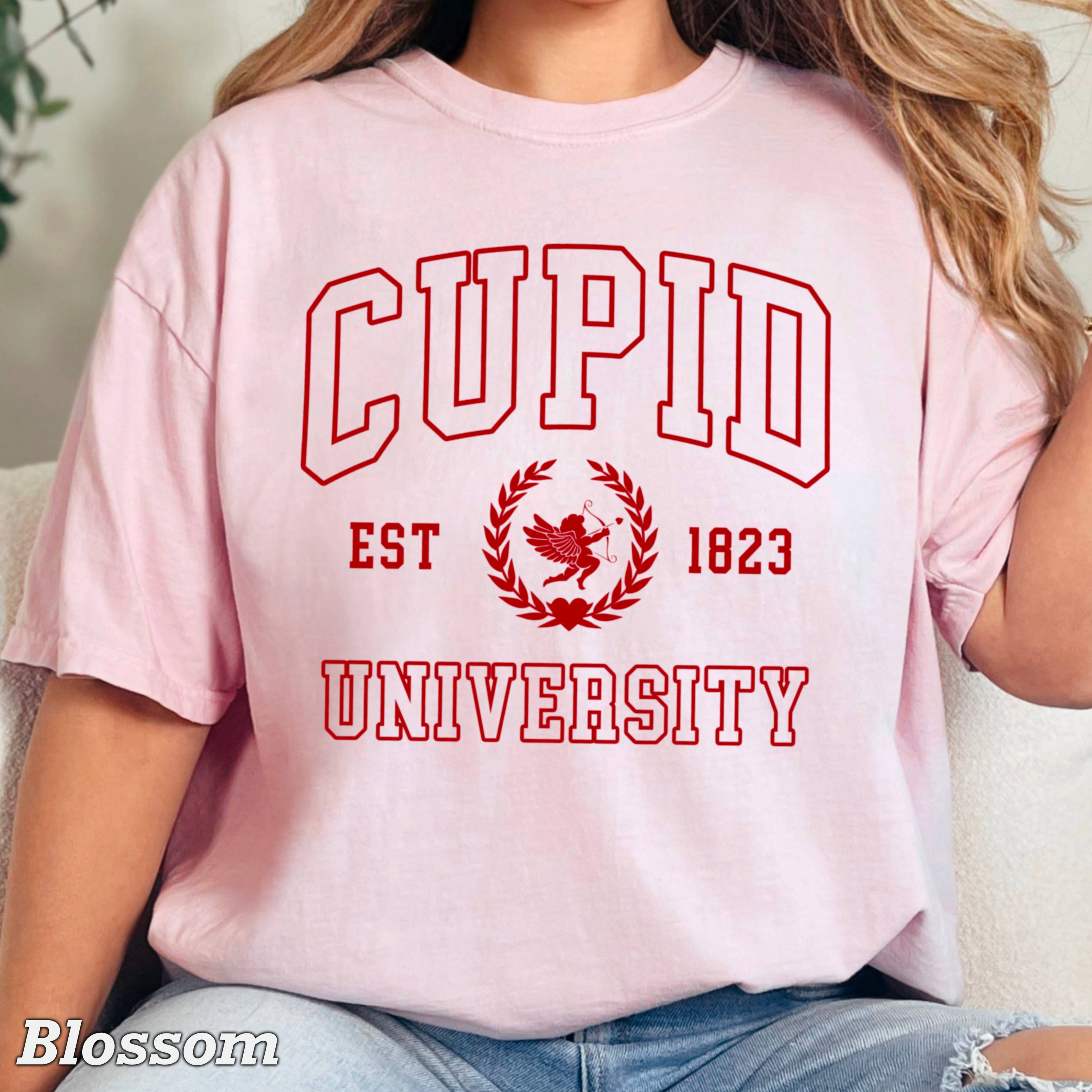 Cupid University Valentine'S Day Comfort Colors - Adult & Kids T-Shirts, Sweatshirts & Hoodies apparel design preview 1