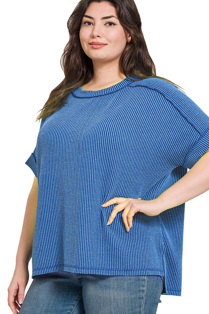Plus Size Corded Rib Cuff Sleeve Raw Edge Top - Adult & Kids T-Shirts, Sweatshirts & Hoodies apparel design preview 1