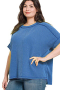 Plus Size Corded Rib Cuff Sleeve Raw Edge Top - Adult & Kids T-Shirts, Sweatshirts & Hoodies apparel design preview 1