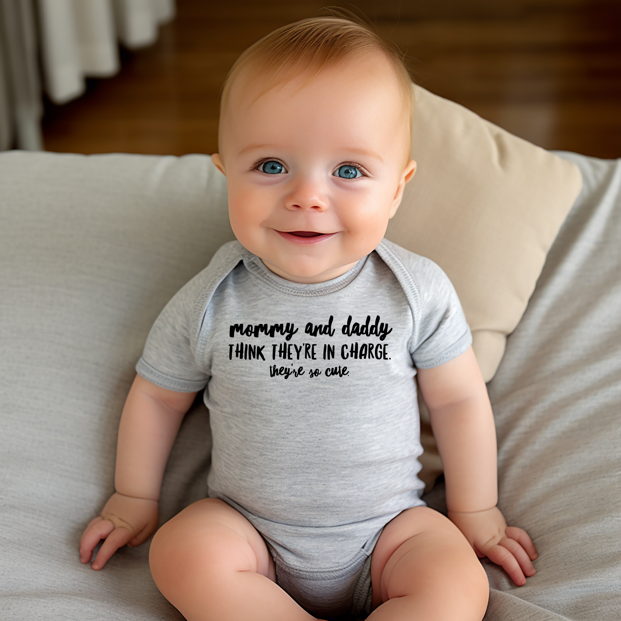 Mommy and Daddy Think They're in Charge Baby Onesie - Adult & Kids T-Shirts, Sweatshirts & Hoodies apparel design preview 1