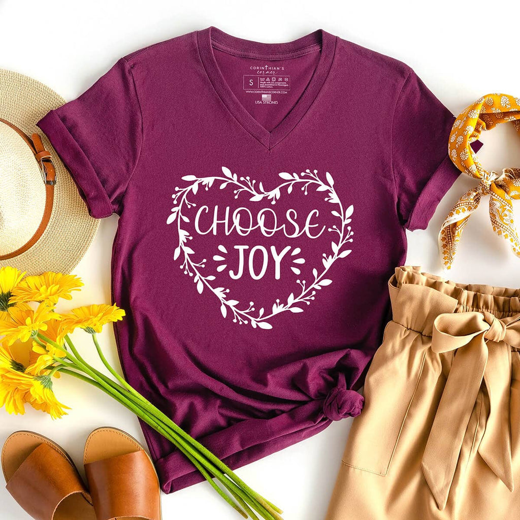 Choose Joy V-Neck - Adult & Kids T-Shirts, Sweatshirts & Hoodies apparel design preview 1
