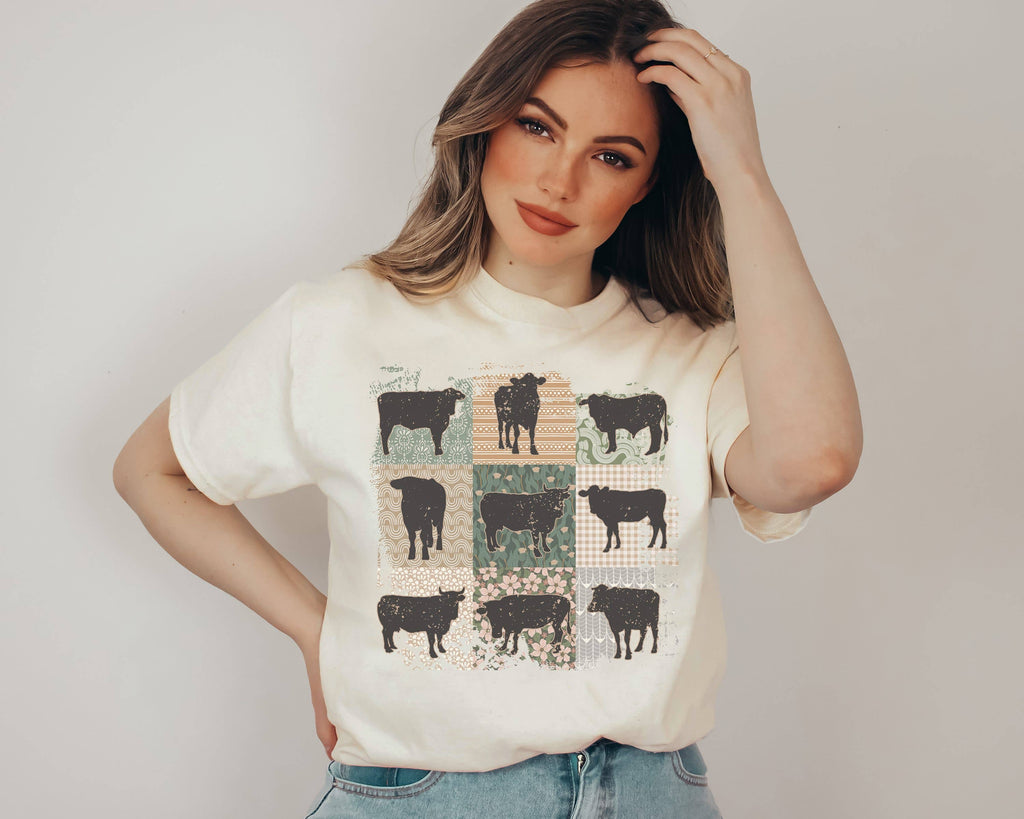 Retro Boho Cow Graphic - Adult & Kids T-Shirts, Sweatshirts & Hoodies apparel design preview 1