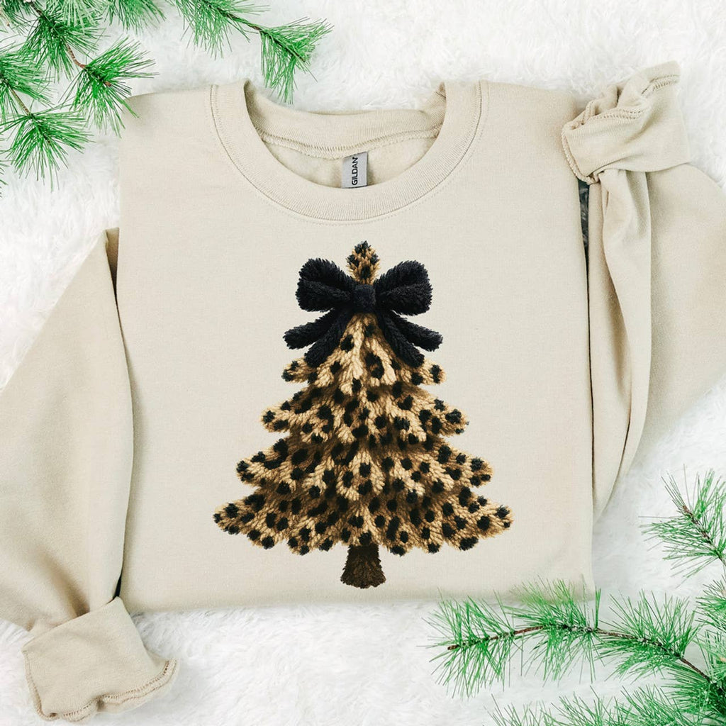 Faux Yarn Leopard Bow Tree - Adult & Kids T-Shirts, Sweatshirts & Hoodies apparel design preview 1
