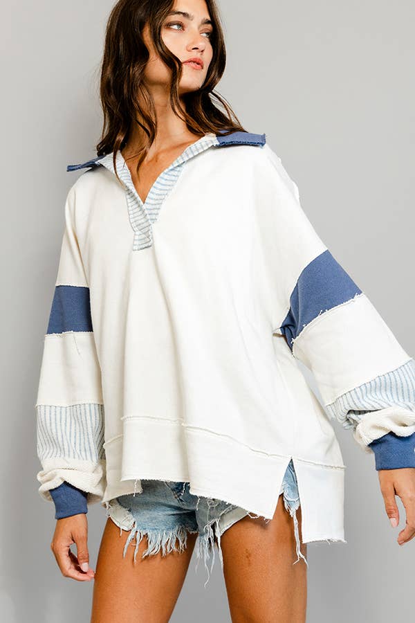 T2004 French Terry Knit Color-Block Collared Loose - Adult & Kids T-Shirts, Sweatshirts & Hoodies apparel design preview 1