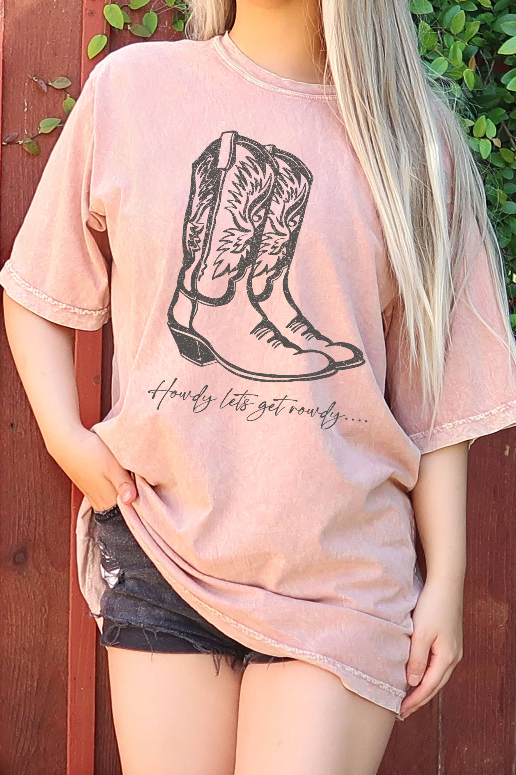 Howdy Let's Get Rowdy Boots Oversize Mineral Graphic - Adult & Kids T-Shirts, Sweatshirts & Hoodies apparel design preview 1