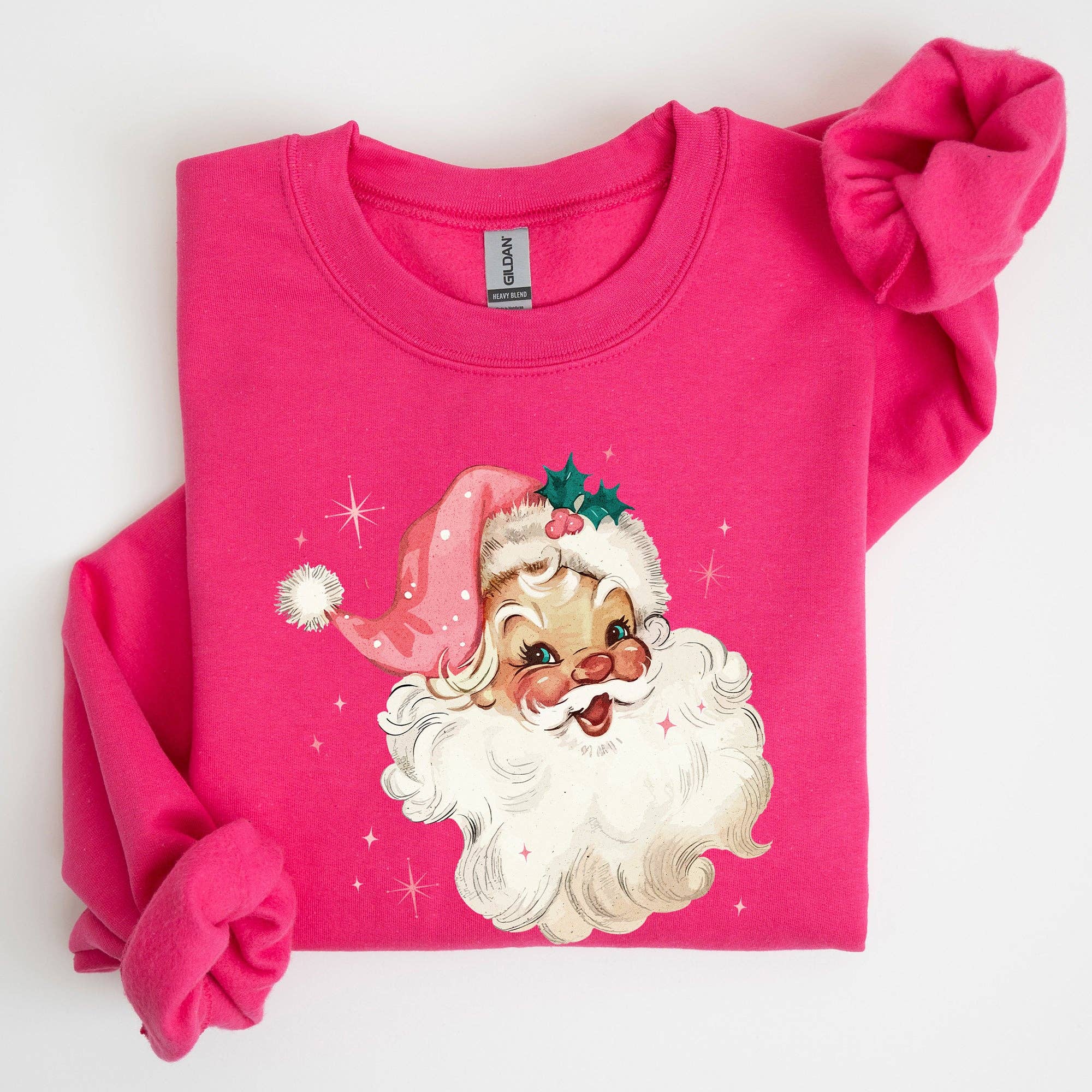 Retro Santa, Pink Christmas Sparkles Vintage Xmas - Adult & Kids T-Shirts, Sweatshirts & Hoodies apparel design preview 1