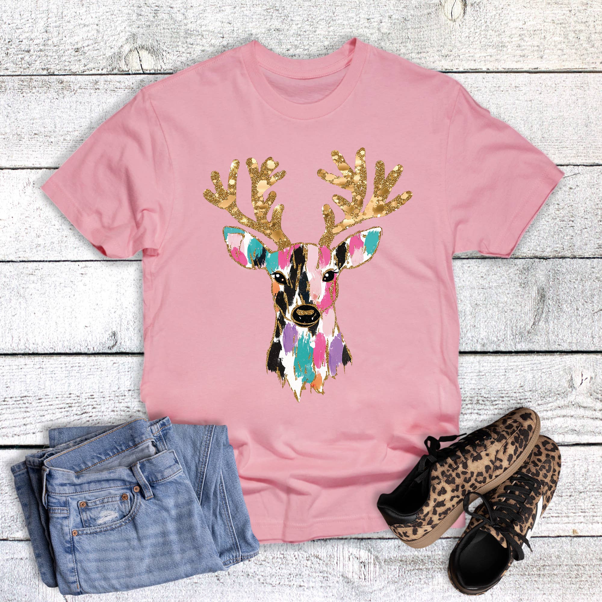 Christmas Brushstroke Deer Graphic - Adult & Kids T-Shirts, Sweatshirts & Hoodies apparel design preview 1
