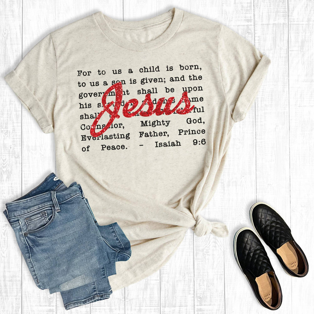 Faith Faux Glitter Christmas Isaiah 9:6 Graphic - Adult & Kids T-Shirts, Sweatshirts & Hoodies apparel design preview 1