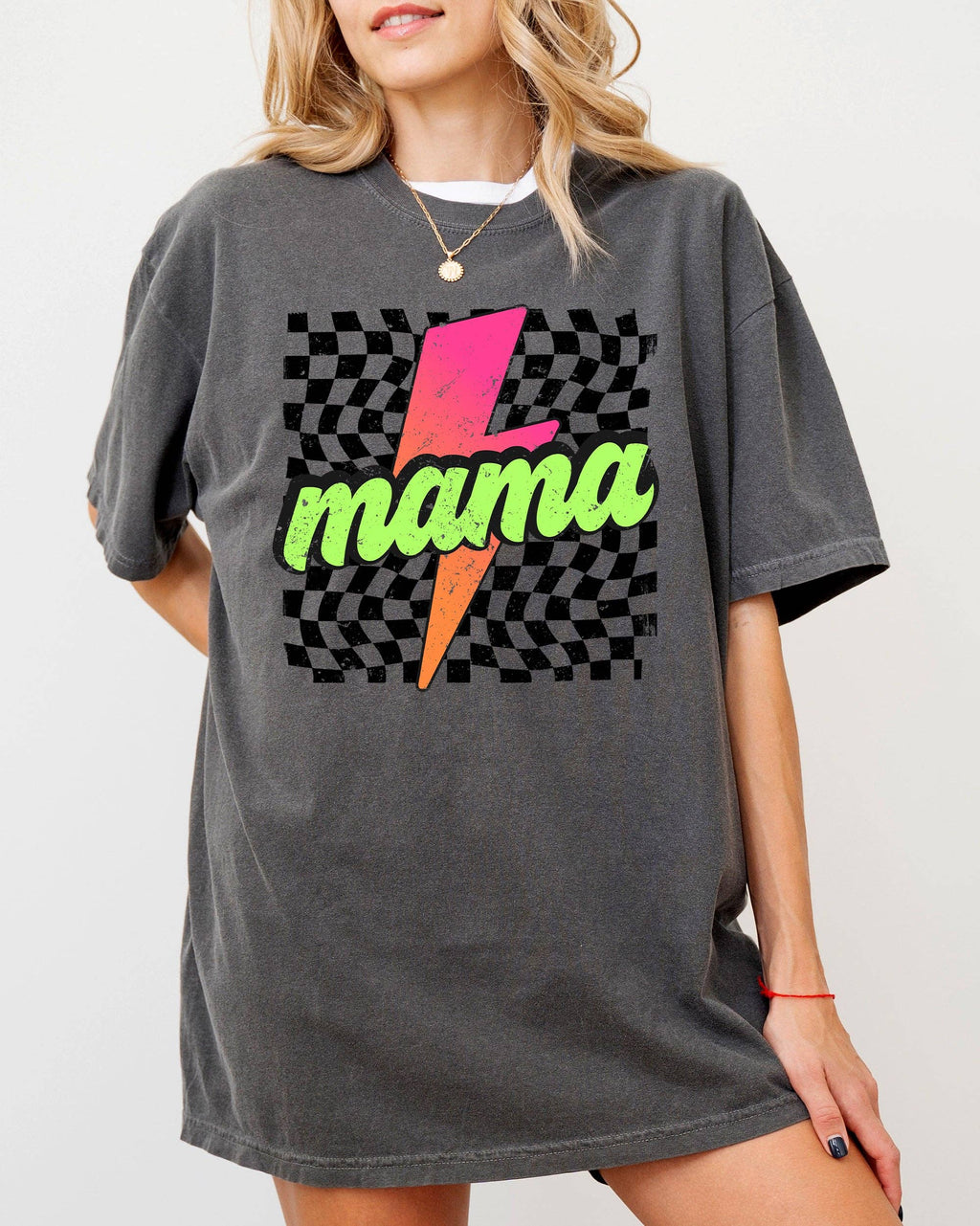 Vintage Mama, Checkered, Lightening, Mother, Mom - Adult & Kids T-Shirts, Sweatshirts & Hoodies apparel design preview 1