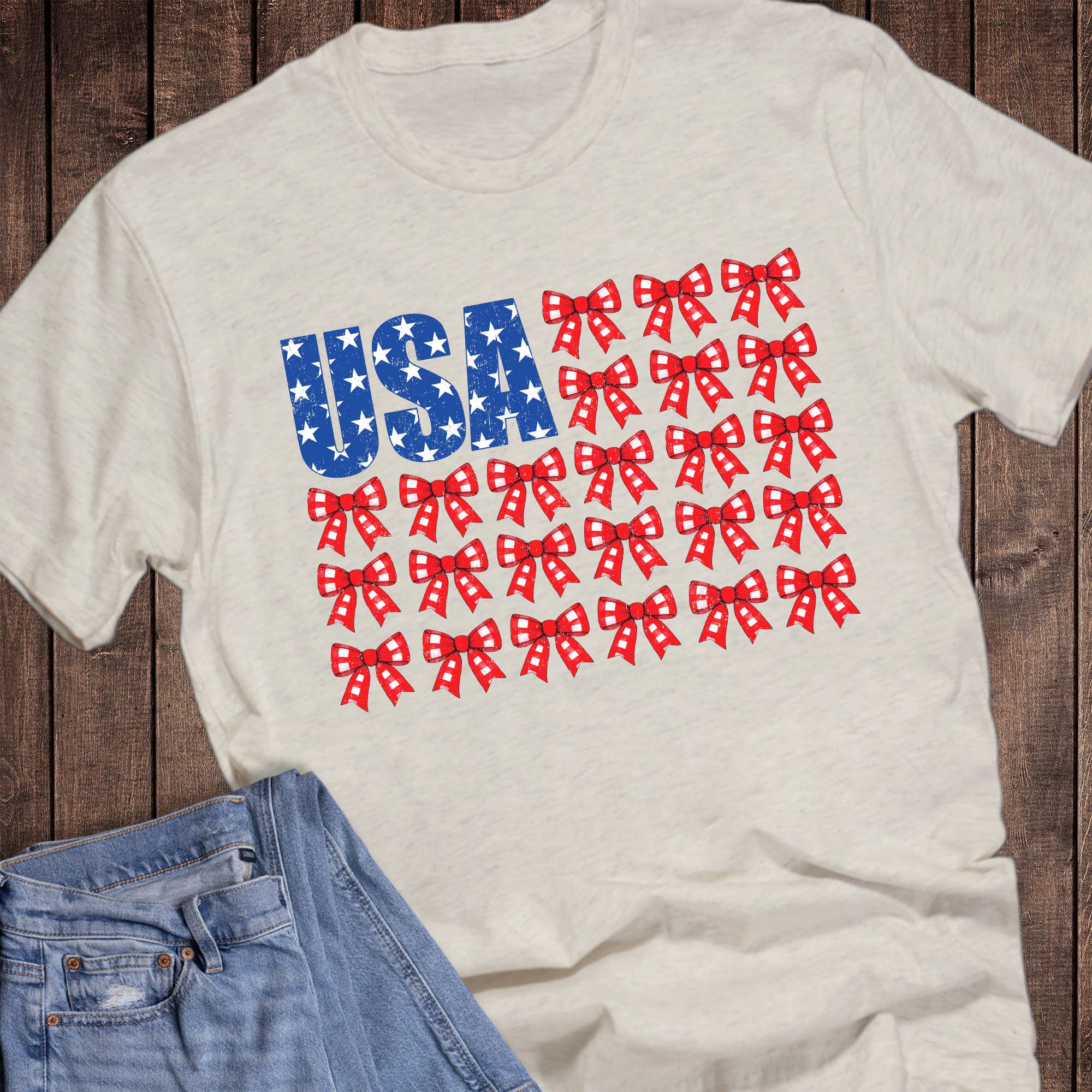 Patriotic Coquette Bow USA Flag Graphic - Adult & Kids T-Shirts, Sweatshirts & Hoodies apparel design preview 1