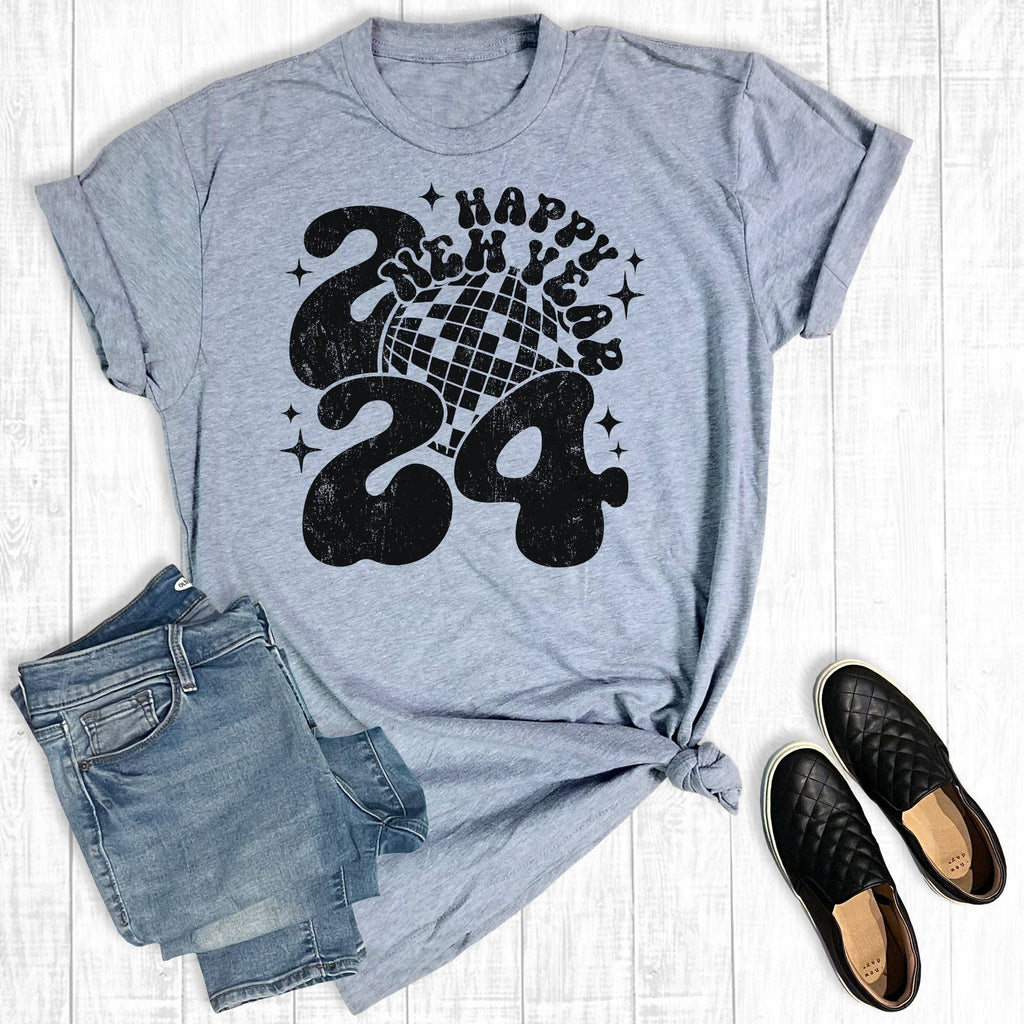 Happy New Year 2024 Disco Graphic - Adult & Kids T-Shirts, Sweatshirts & Hoodies apparel design preview 1