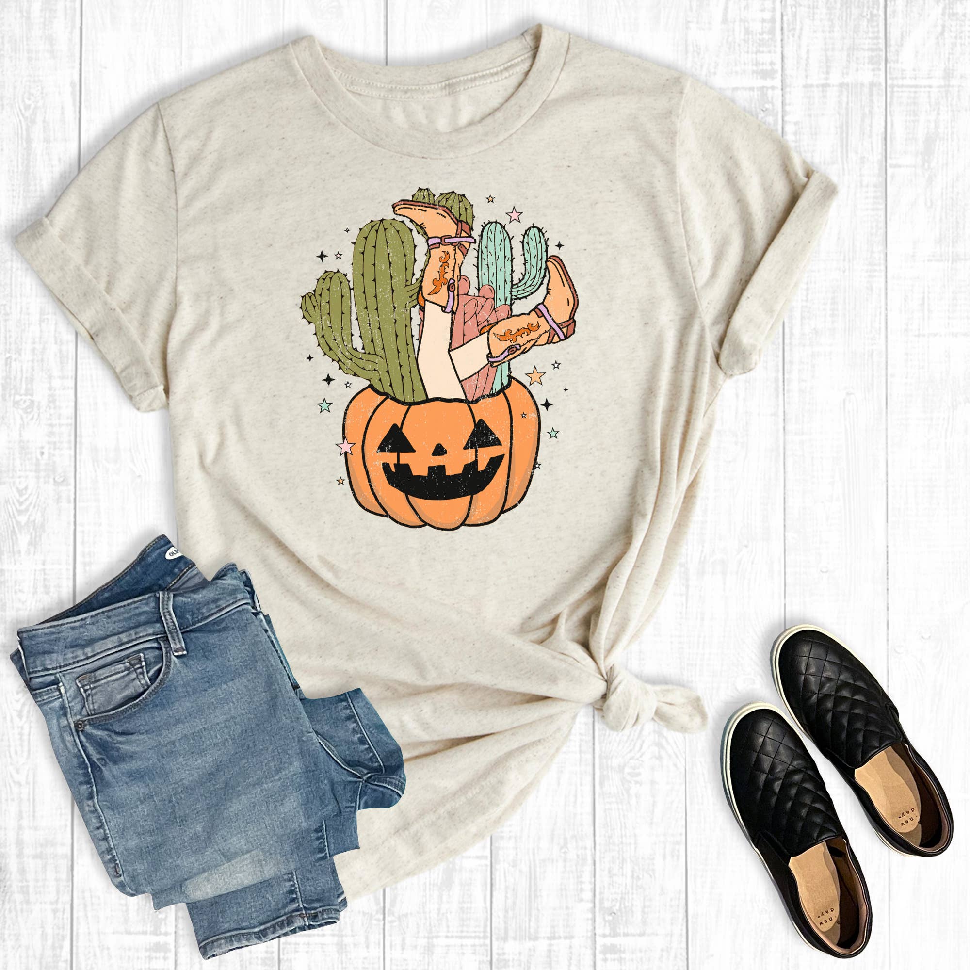 Western Cactus Pumpkin Cowgirl Graphic - Adult & Kids T-Shirts, Sweatshirts & Hoodies apparel design preview 1