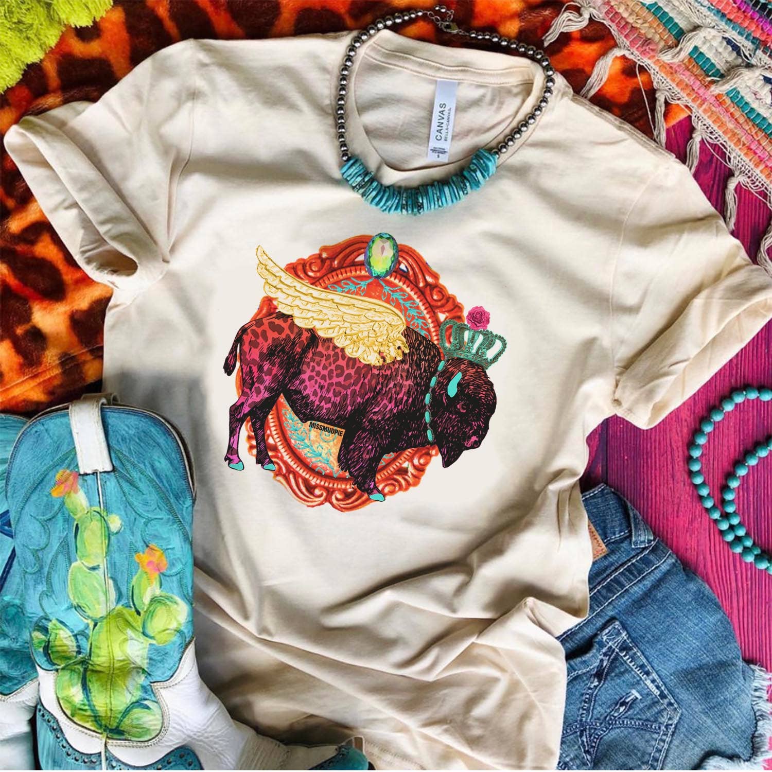 Buffalo with Wings Leopard Print Cream - Adult & Kids T-Shirts, Sweatshirts & Hoodies apparel design preview 1