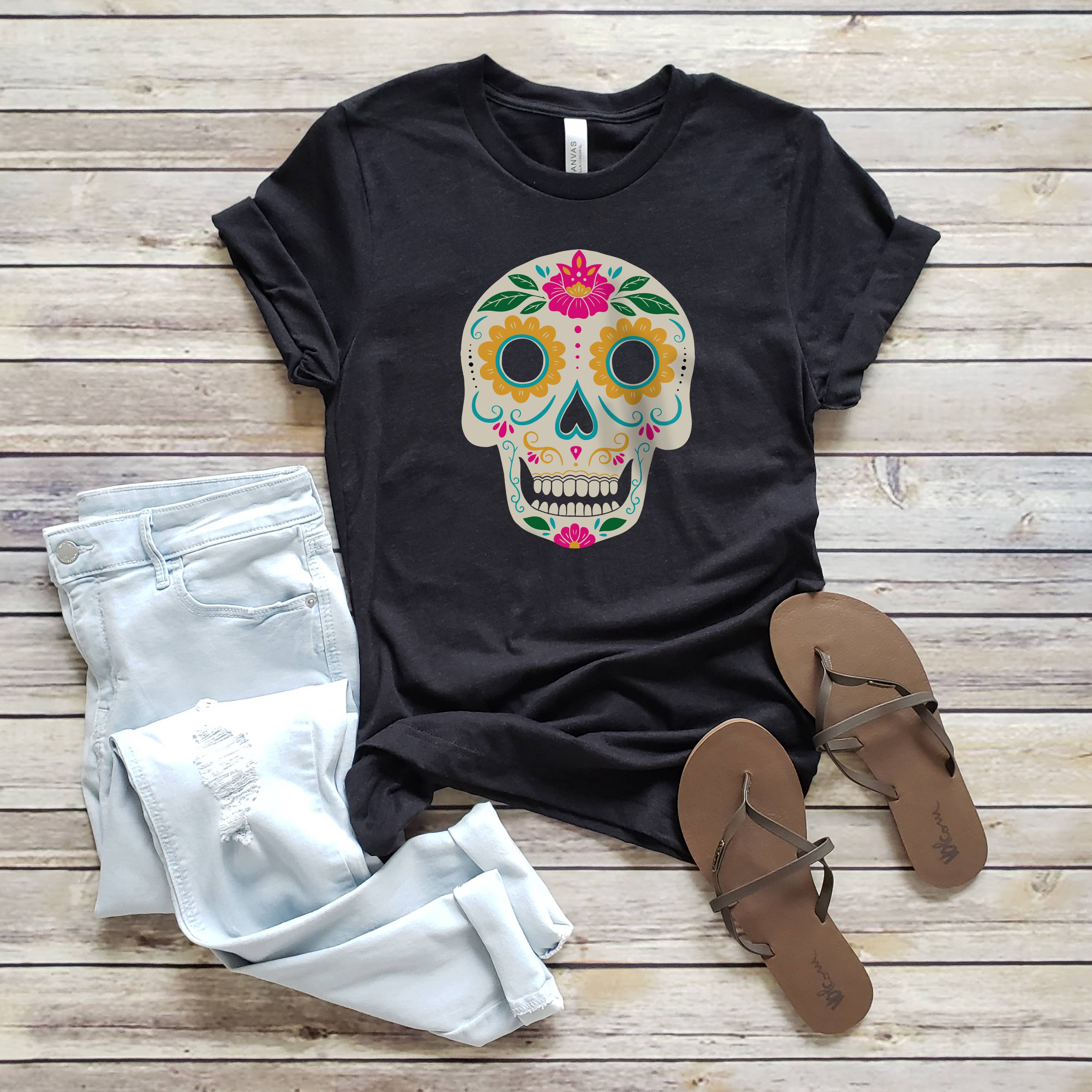Sugar Skull Graphic Halloween Sizes XS-2XL - Adult & Kids T-Shirts, Sweatshirts & Hoodies apparel design preview 1