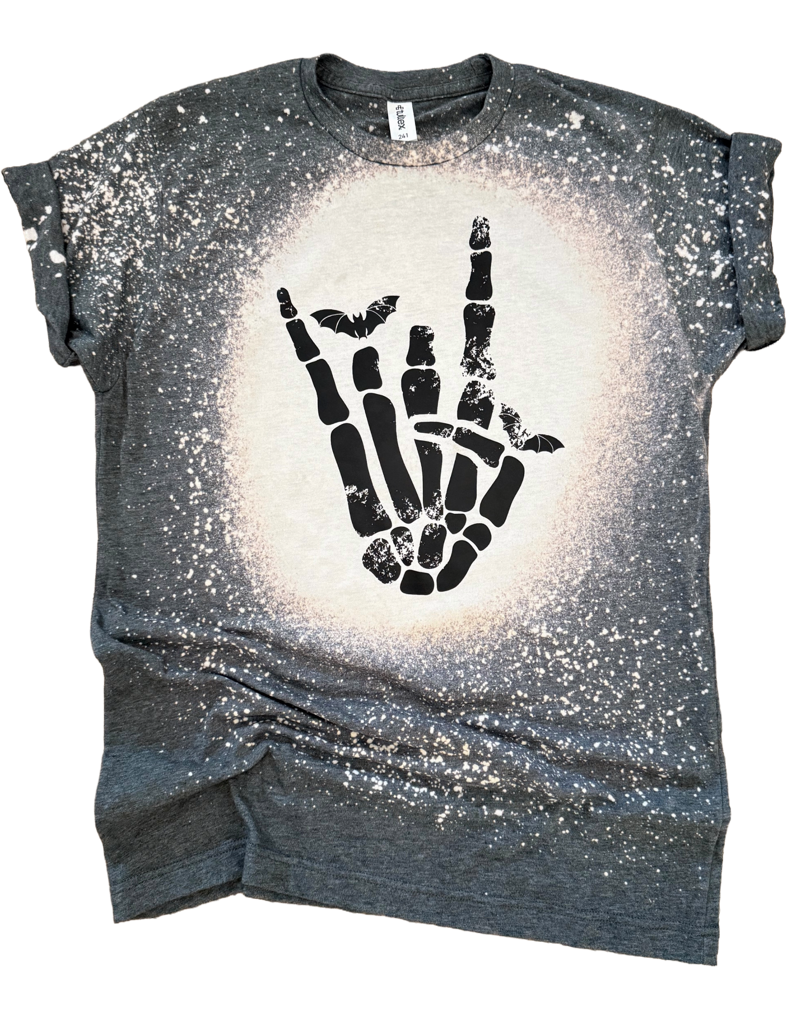 Rocker Skeleton Hand Bats Halloween Bleached - Adult & Kids T-Shirts, Sweatshirts & Hoodies apparel design preview 1