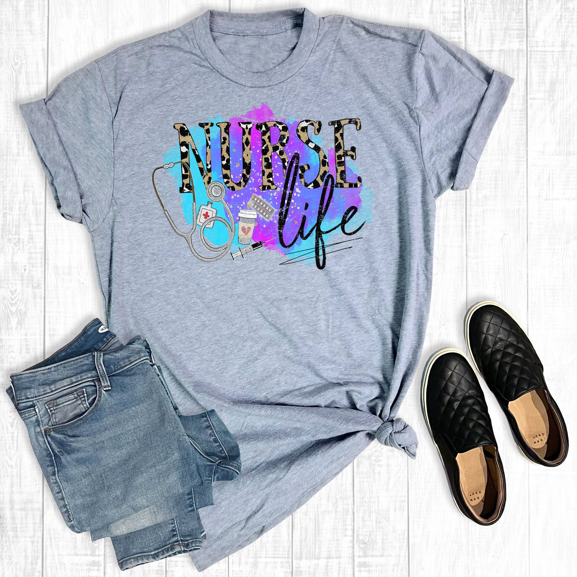 Leopard Water Color Nurse Life - Adult & Kids T-Shirts, Sweatshirts & Hoodies apparel design preview 1