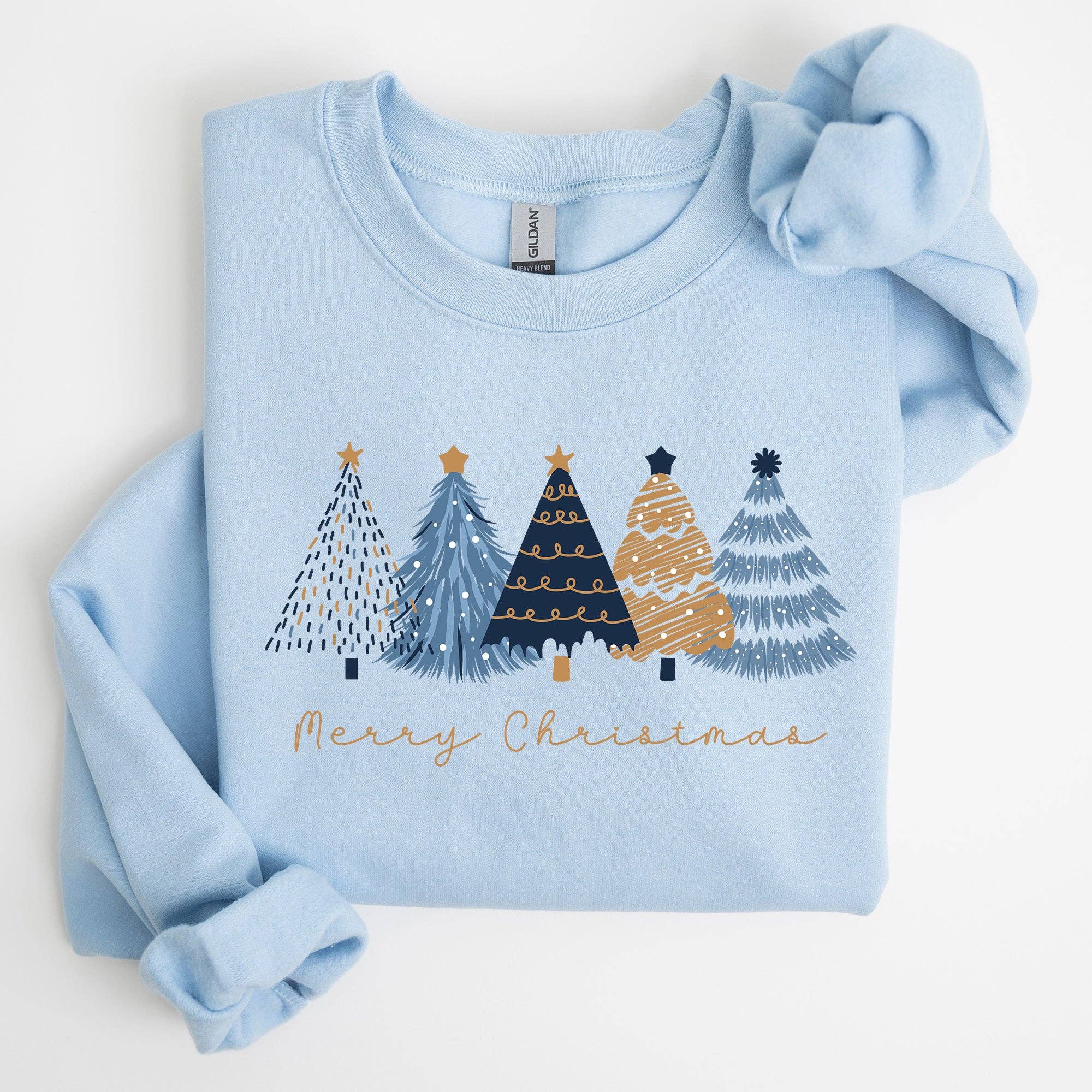 Merry Christmas Trees, Winter, Gold Effect Xmas - Adult & Kids T-Shirts, Sweatshirts & Hoodies apparel design preview 1