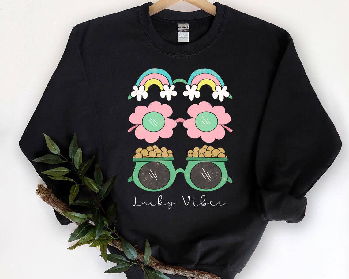 St Patricks Day Lucky Vibes Gold Rainbow - Adult & Kids T-Shirts, Sweatshirts & Hoodies apparel design preview 1