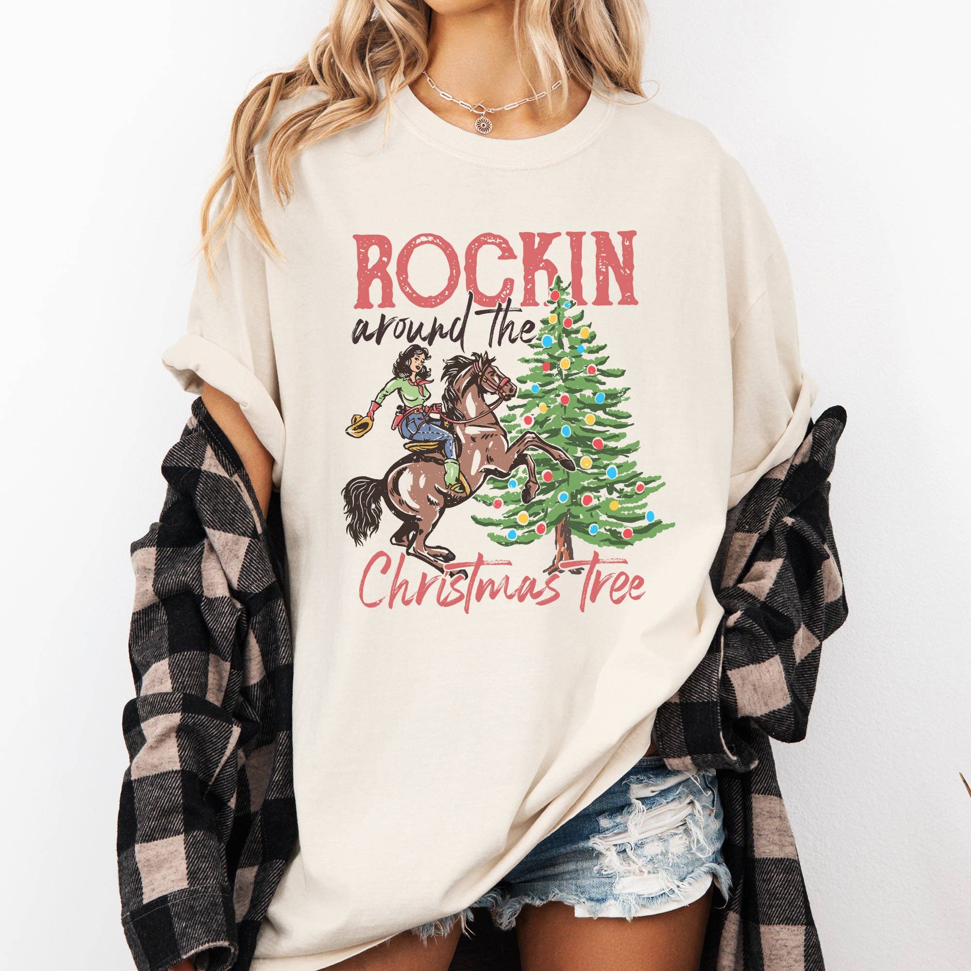 Rockin Around the Christmas Tree, Cowgirl, Country - Adult & Kids T-Shirts, Sweatshirts & Hoodies apparel design preview 1