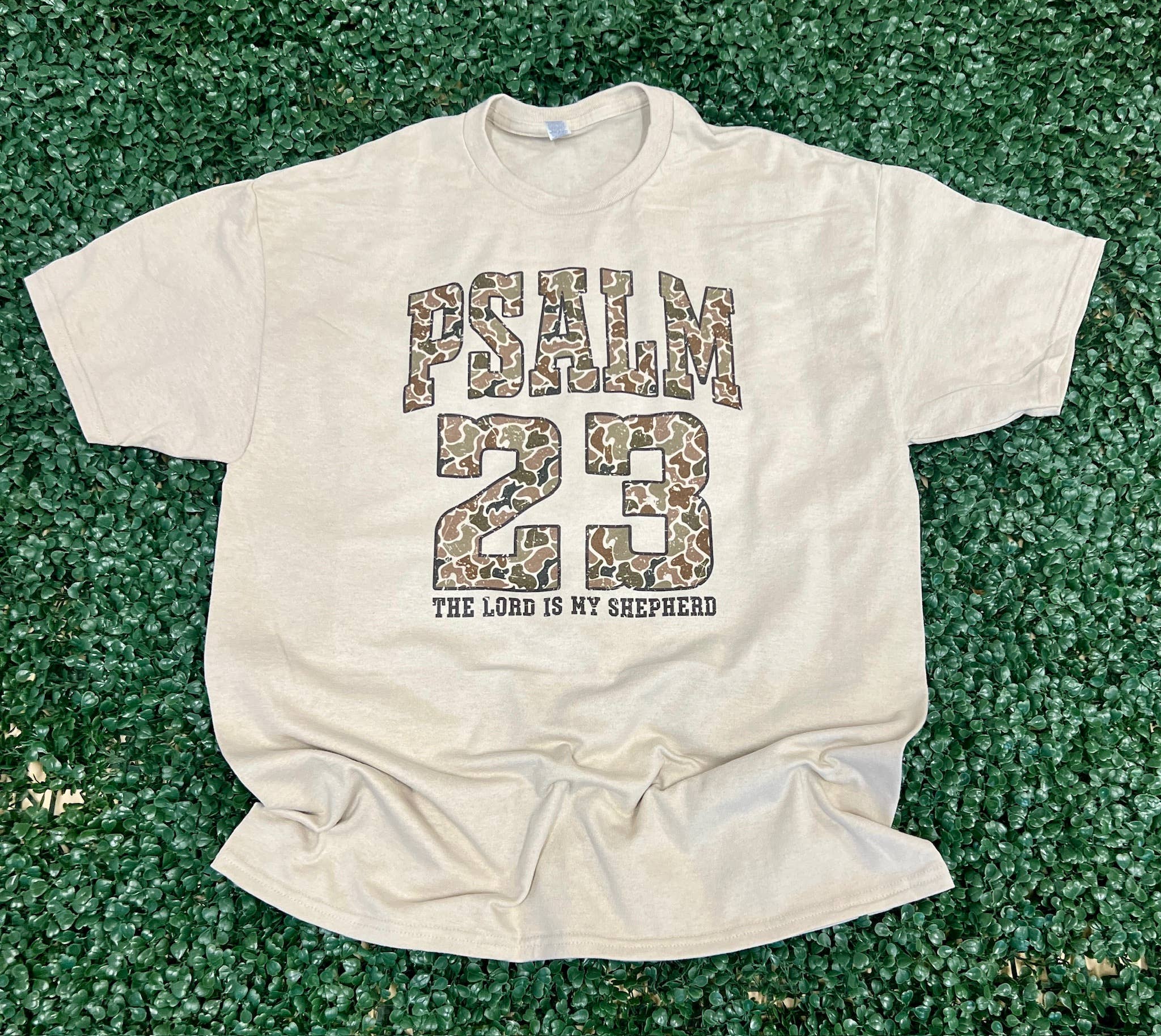 Grunge Camo Psalm 23 On Sand - Adult & Kids T-Shirts, Sweatshirts & Hoodies apparel design preview 1