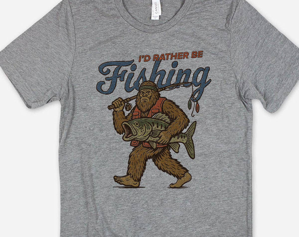 I'd Rather Be Fishing Bigfoot Funny Graphic - Adult & Kids T-Shirts, Sweatshirts & Hoodies apparel design preview 1