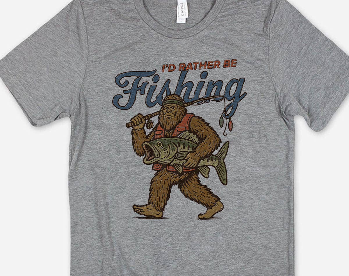 I'd Rather Be Fishing Bigfoot Funny Graphic - Adult & Kids T-Shirts, Sweatshirts & Hoodies apparel design preview 1