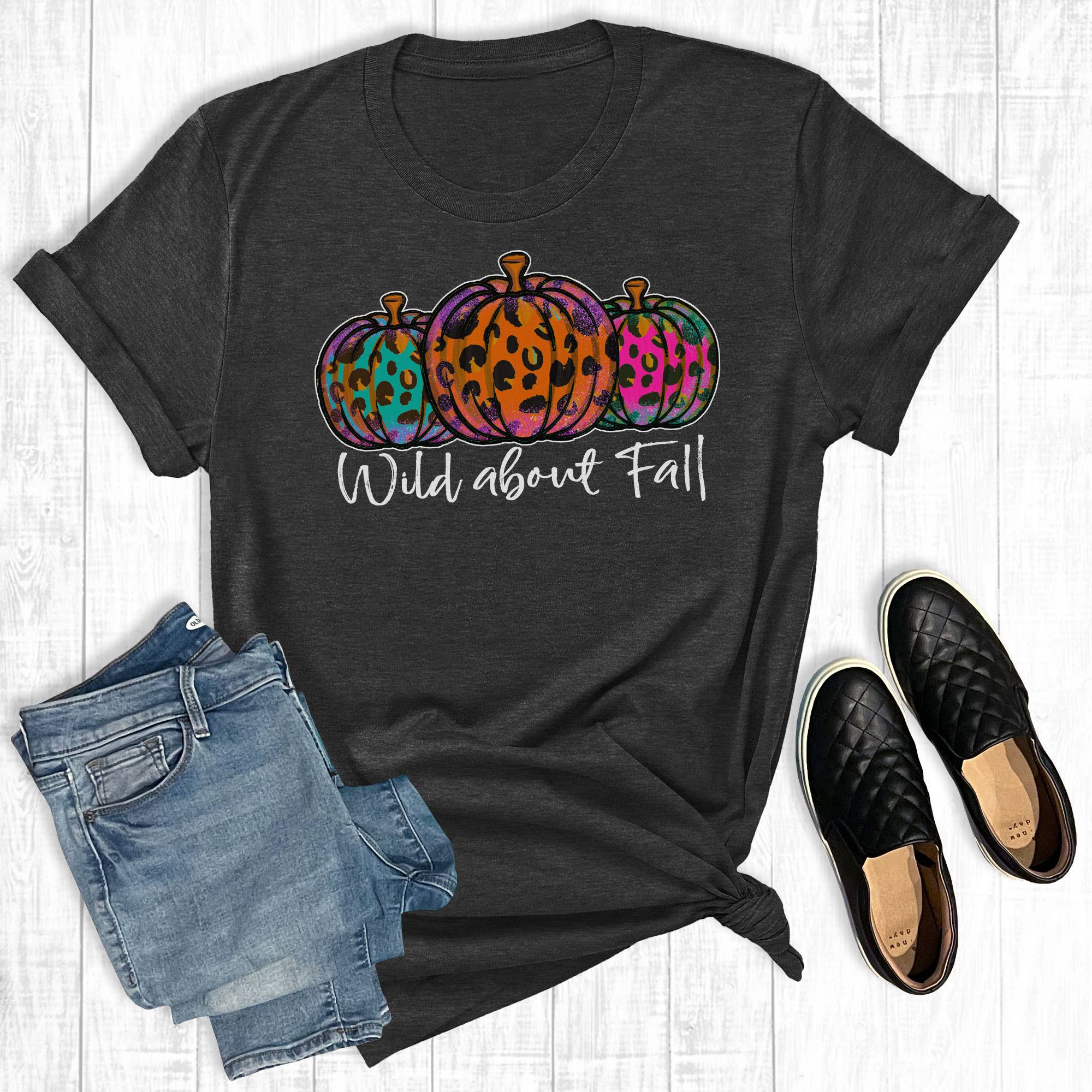 Wild About Fall Leopard Pumpkin Charcoal - Adult & Kids T-Shirts, Sweatshirts & Hoodies apparel design preview 1