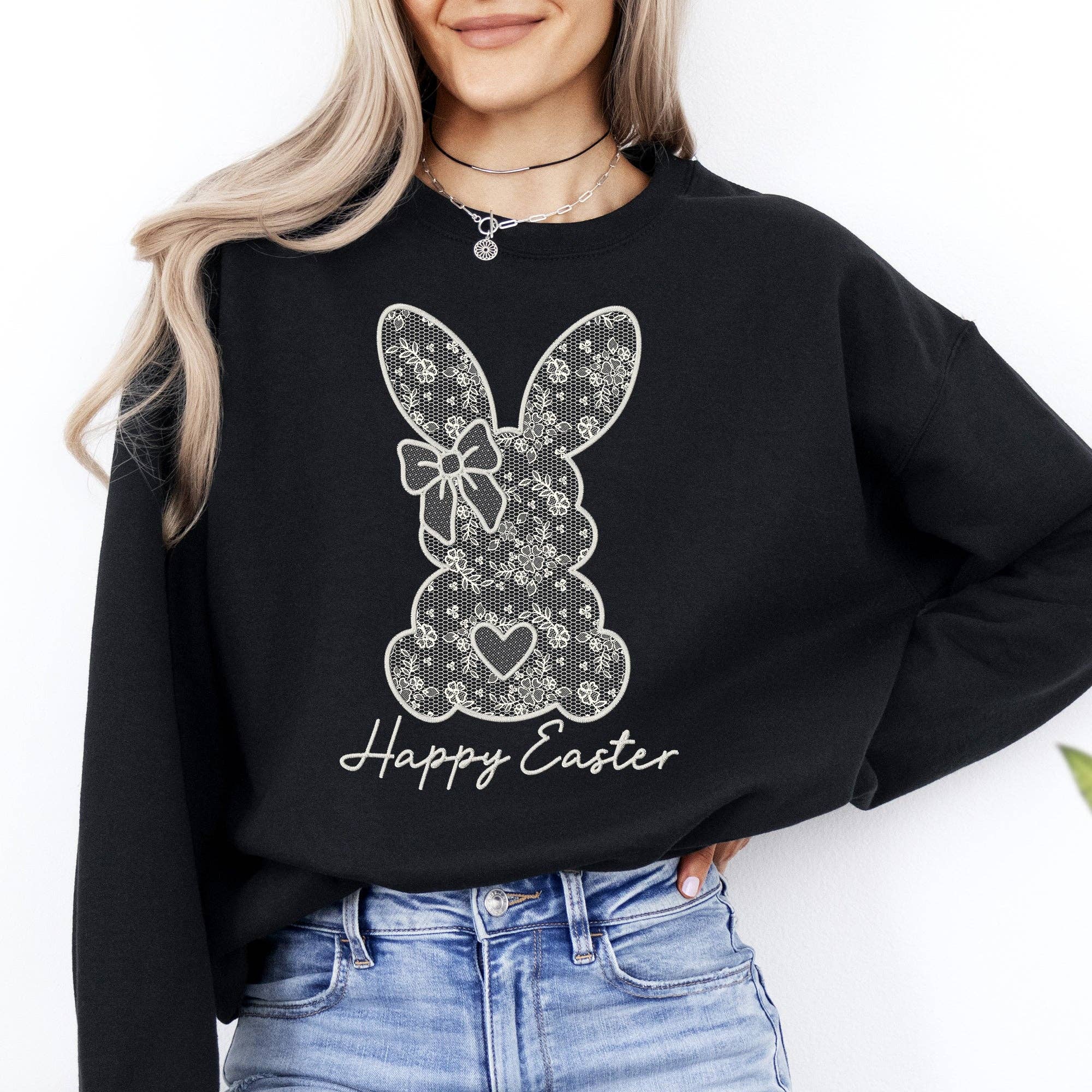 Faux Lace Bunny, Coquette, Happy Easter, Rabbit - Adult & Kids T-Shirts, Sweatshirts & Hoodies apparel design preview 1