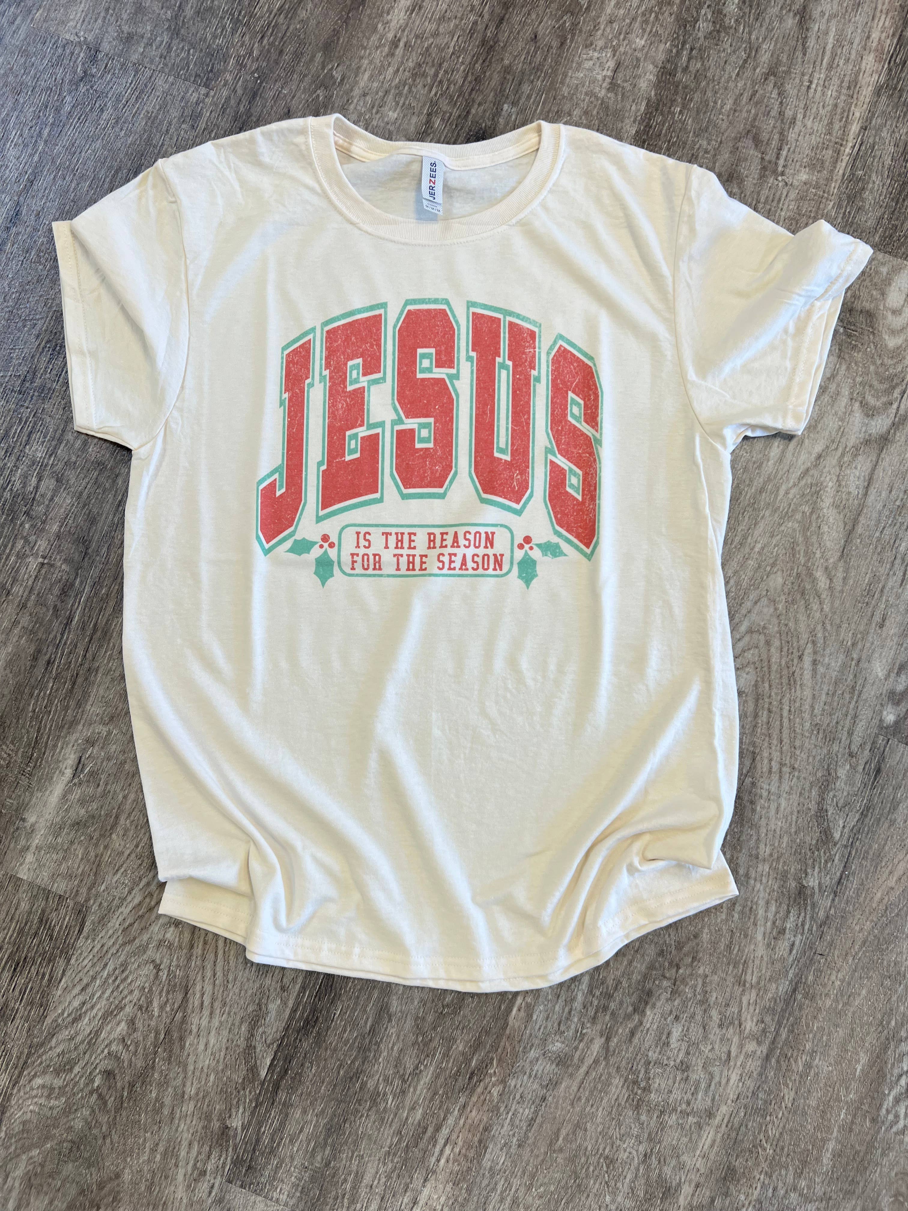 Jesus Is the Reason For Season (with Holly) On Cream - Adult & Kids T-Shirts, Sweatshirts & Hoodies apparel design preview 1