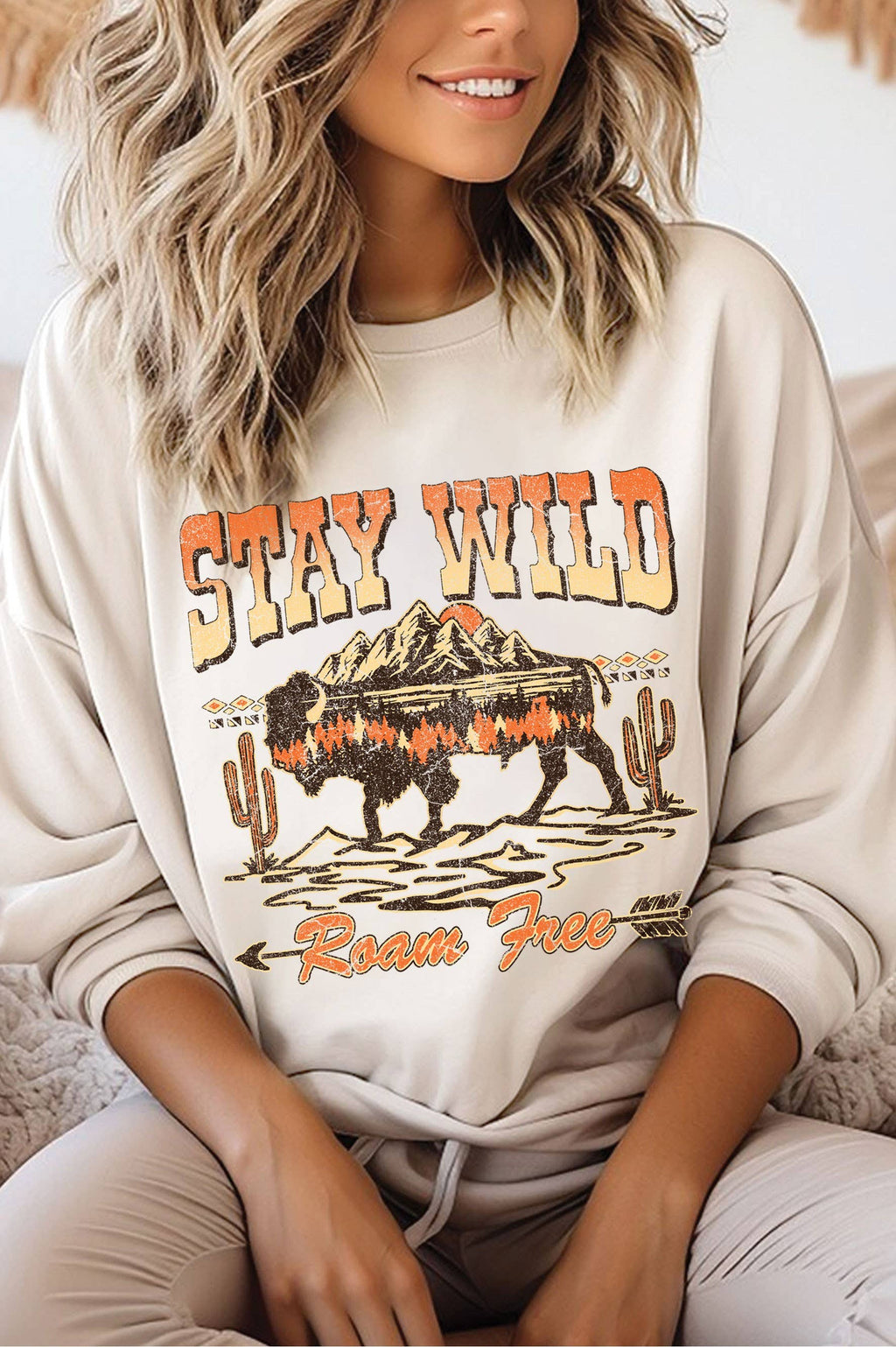 Stay Wild Roam Free Buffalo Graphic Brushed - Adult & Kids T-Shirts, Sweatshirts & Hoodies apparel design preview 1