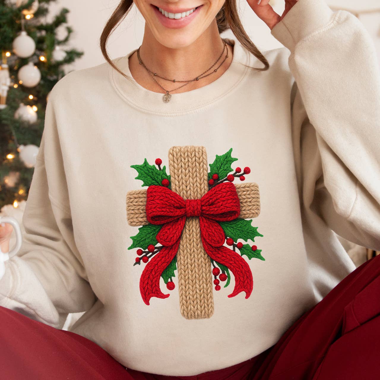 Faux Yarn Christmas Cross - Adult & Kids T-Shirts, Sweatshirts & Hoodies apparel design preview 1