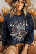 Cowgirl Born To Be Free Mineral Graphic Brushed - Adult & Kids T-Shirts, Sweatshirts & Hoodies apparel design preview 1