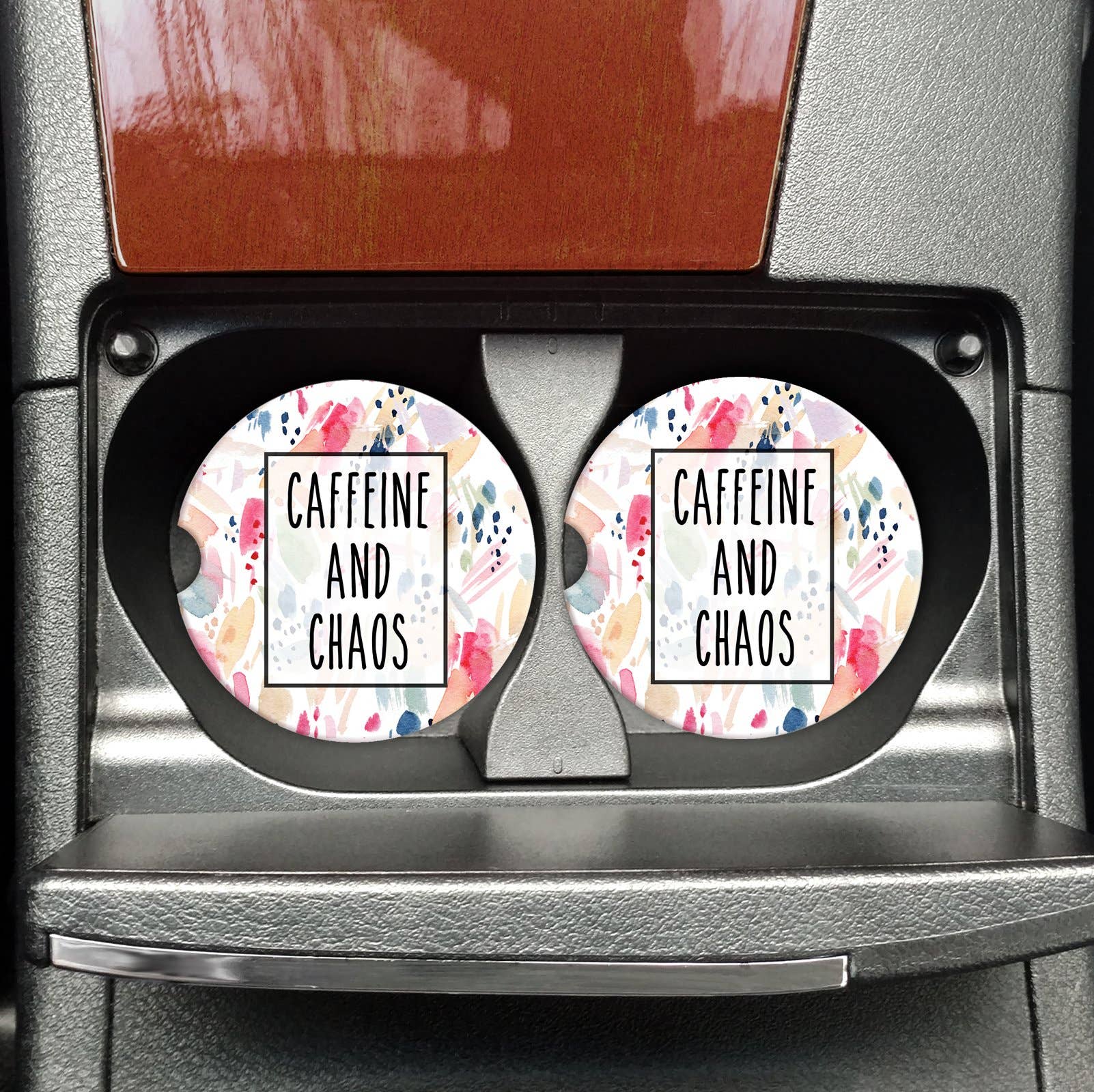 Caffeine and Chaos Car Coasters - Adult & Kids T-Shirts, Sweatshirts & Hoodies apparel design preview 1