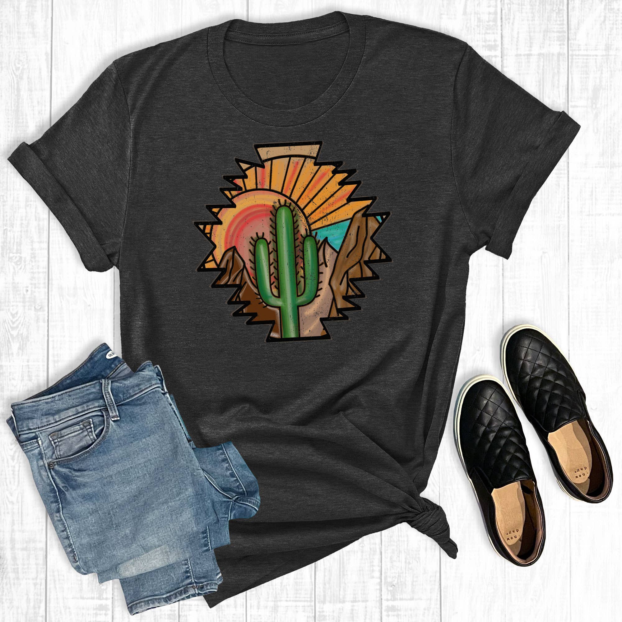 Cactus Aztec Charcoal - Adult & Kids T-Shirts, Sweatshirts & Hoodies apparel design preview 1