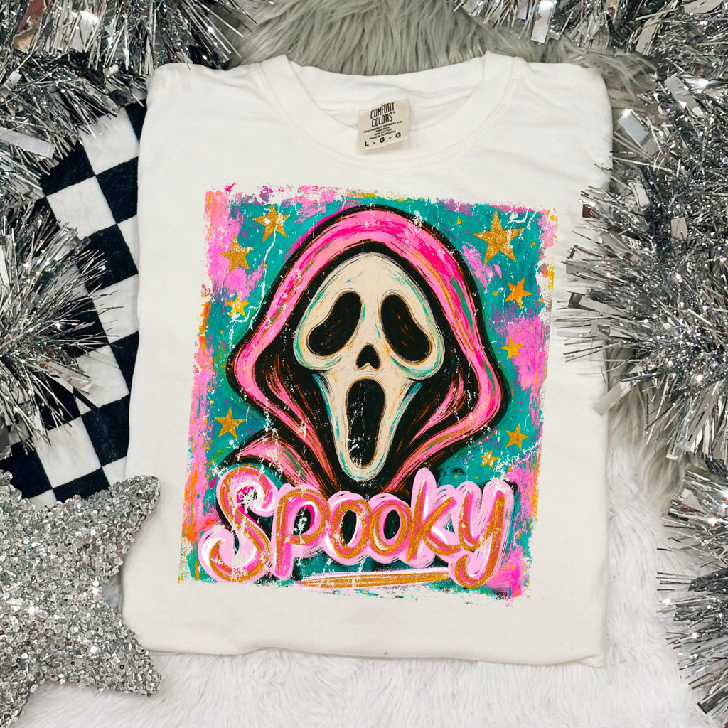 Halloween 2025 Spooky Ghost Graphic Comfort Color - Adult & Kids T-Shirts, Sweatshirts & Hoodies apparel design preview 1
