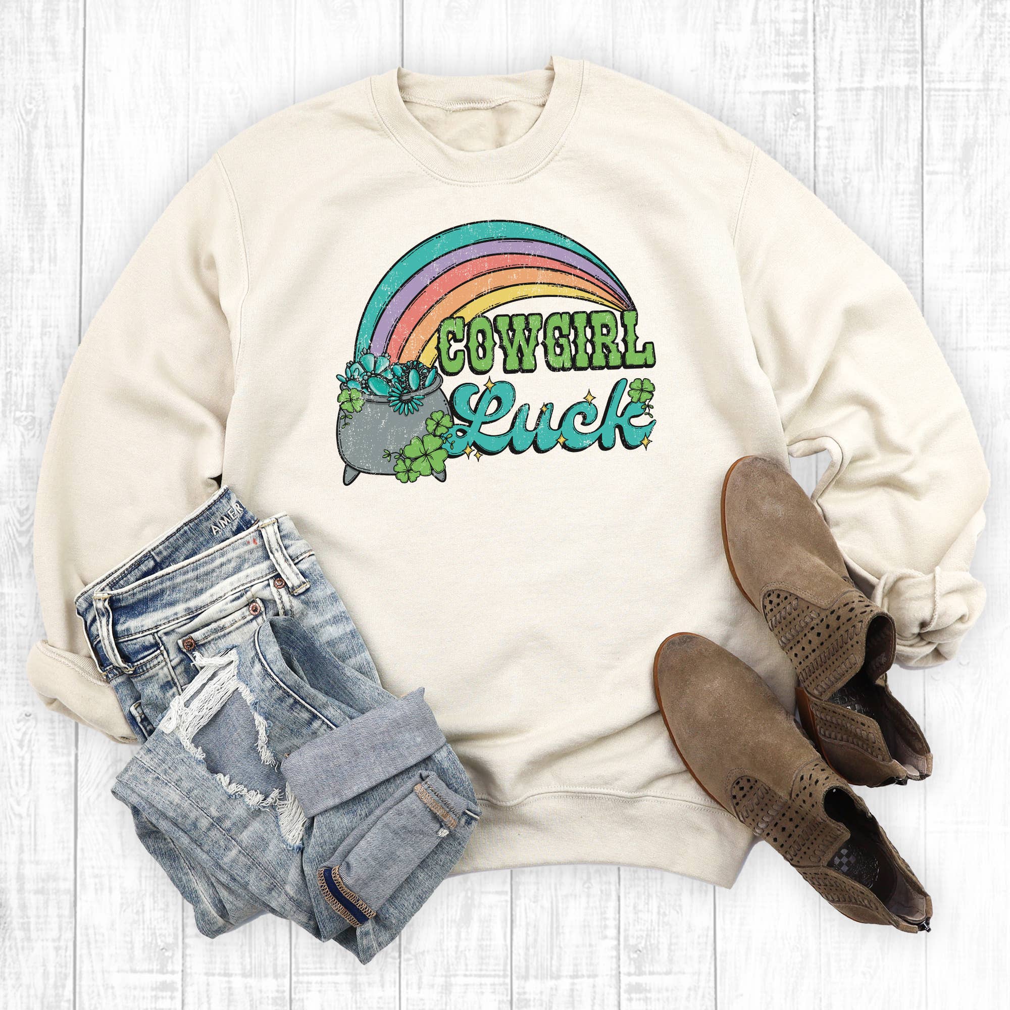 Western St. Patrick's Day Cowgirl Luck - Adult & Kids T-Shirts, Sweatshirts & Hoodies apparel design preview 1