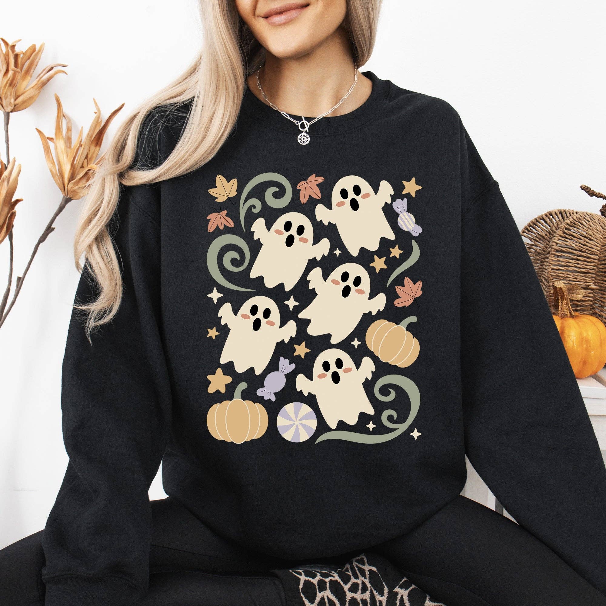 Vintage Ghosts, Floral, Halloween Costume Graphic - Adult & Kids T-Shirts, Sweatshirts & Hoodies apparel design preview 1