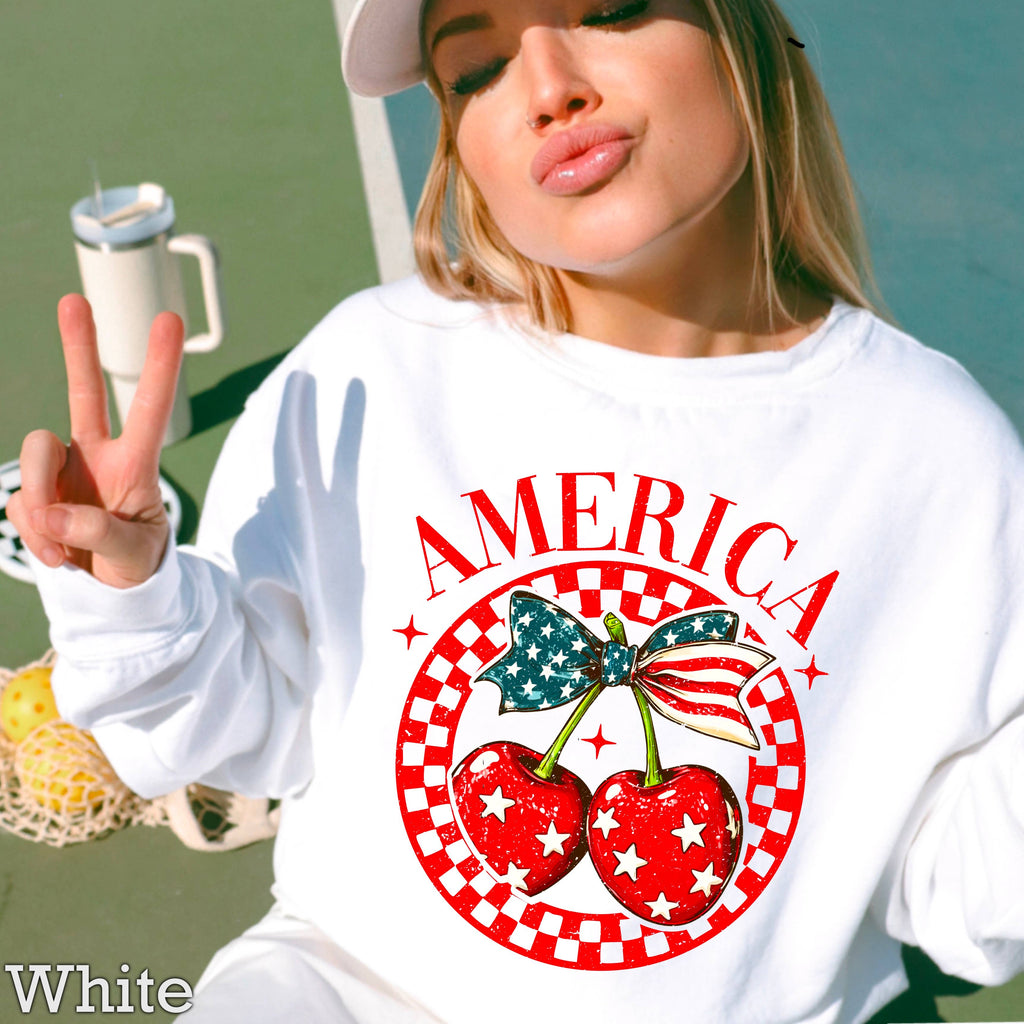 America Patriotic Cherries July 4th - Adult & Kids T-Shirts, Sweatshirts & Hoodies apparel design preview 1