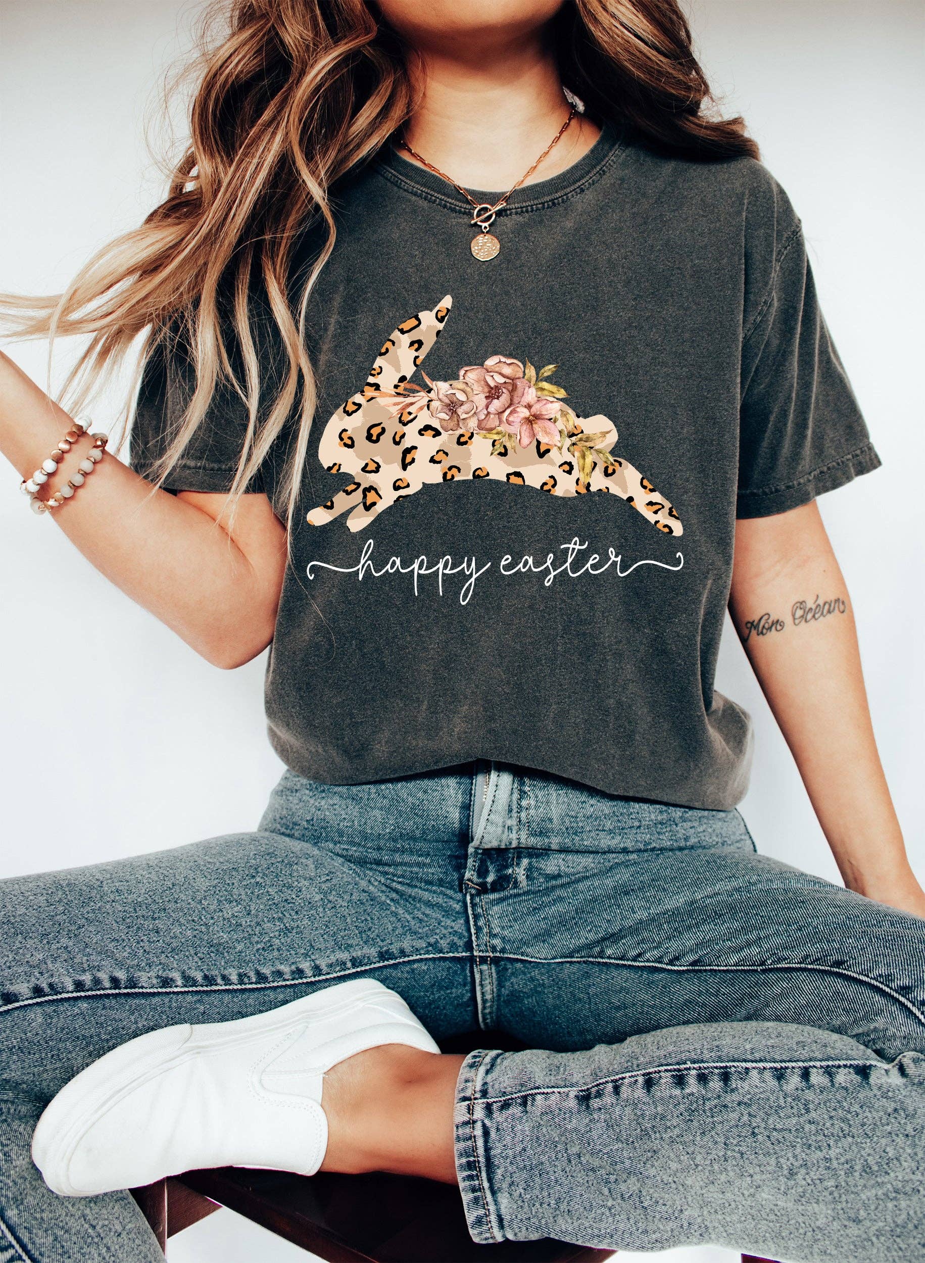 Happy Easter Leopard Print Bunny Wh - Adult & Kids T-Shirts, Sweatshirts & Hoodies apparel design preview 1