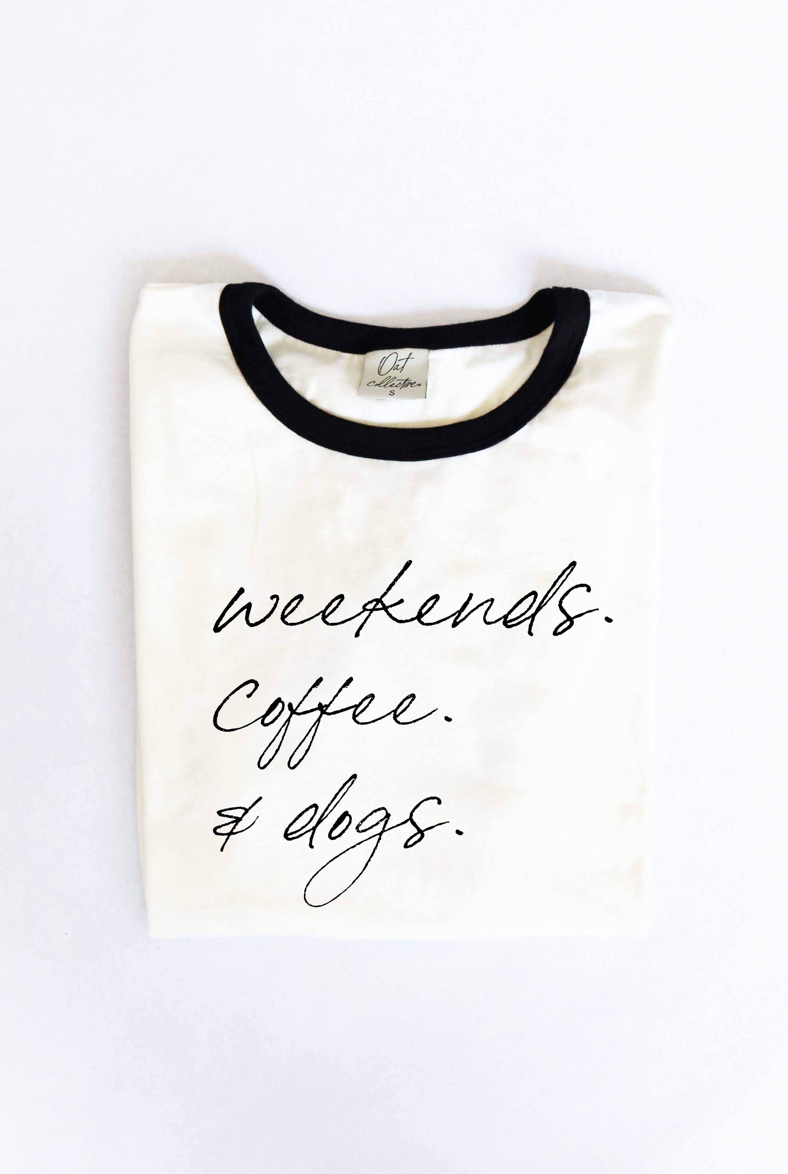 Weekends Coffee and Dogs Ringer Graphic - Adult & Kids T-Shirts, Sweatshirts & Hoodies apparel design preview 1