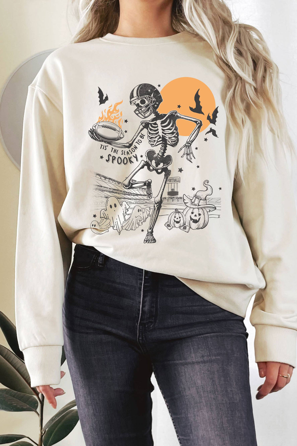 Spooky Skeleton Football Puff Graphic Terry - Adult & Kids T-Shirts, Sweatshirts & Hoodies apparel design preview 1
