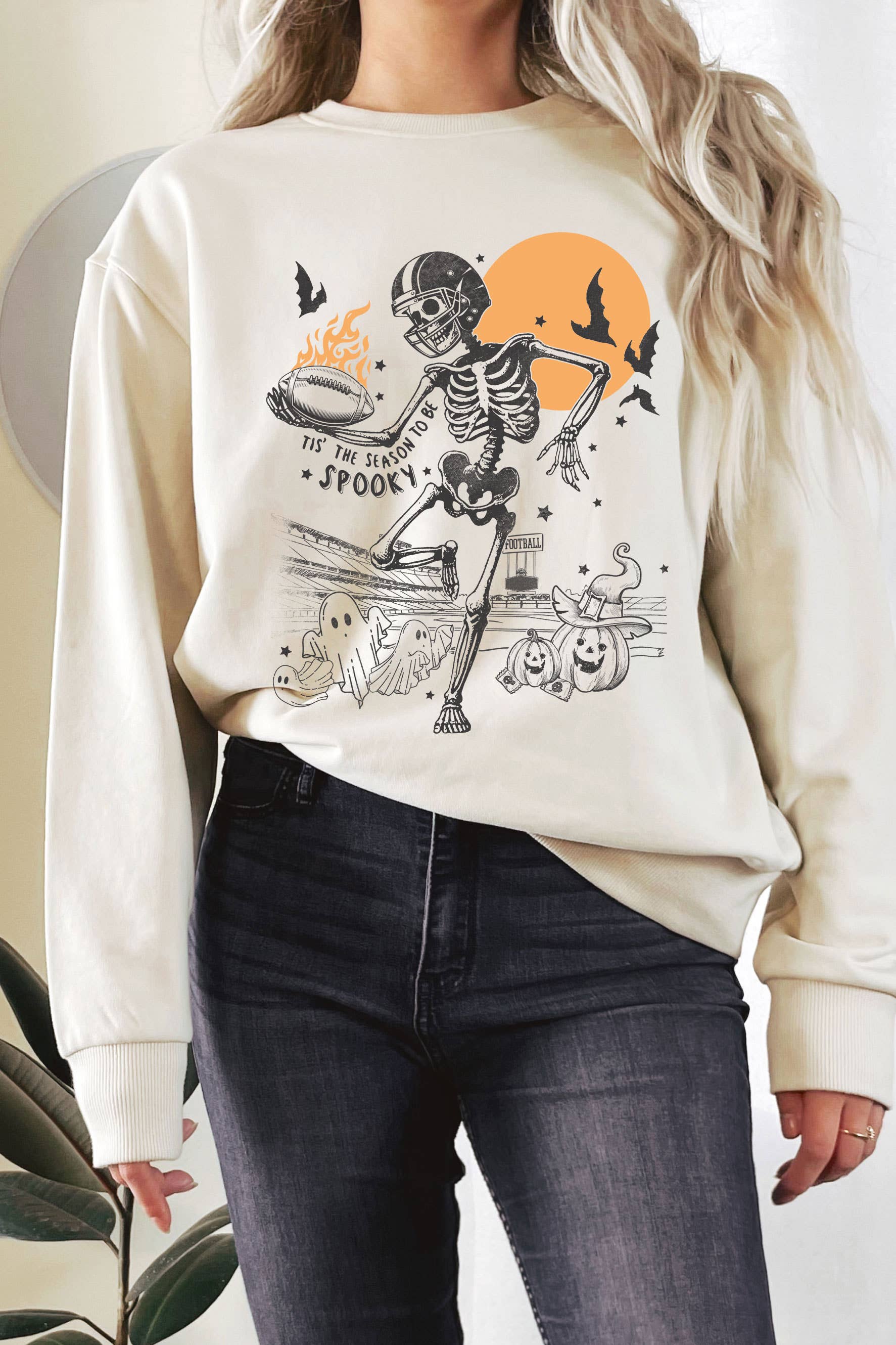 Spooky Skeleton Football Puff Graphic Terry - Adult & Kids T-Shirts, Sweatshirts & Hoodies apparel design preview 1