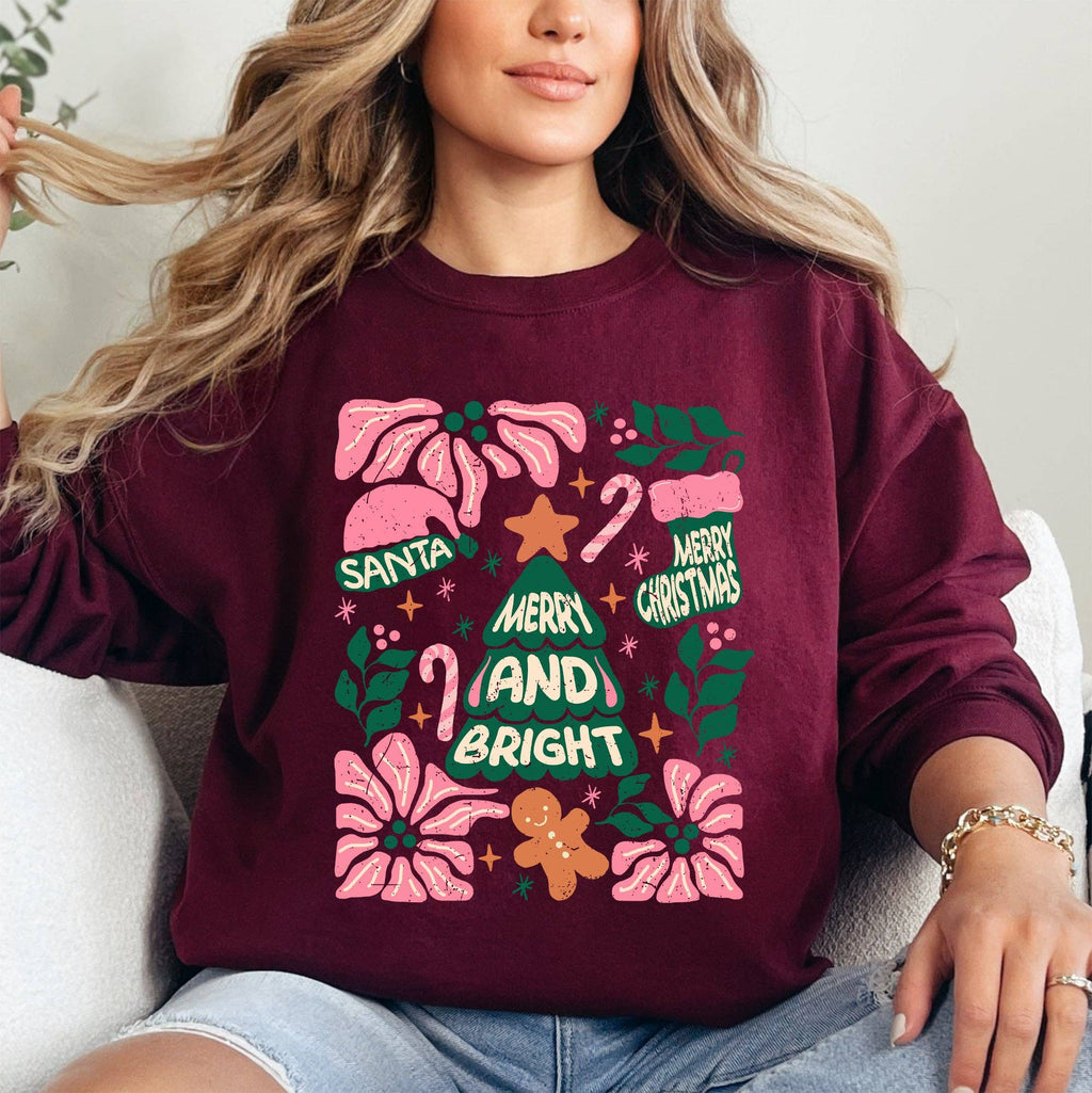 Pink Merry and Bright, Candy Cane, Christmas, - Adult & Kids T-Shirts, Sweatshirts & Hoodies apparel design preview 1