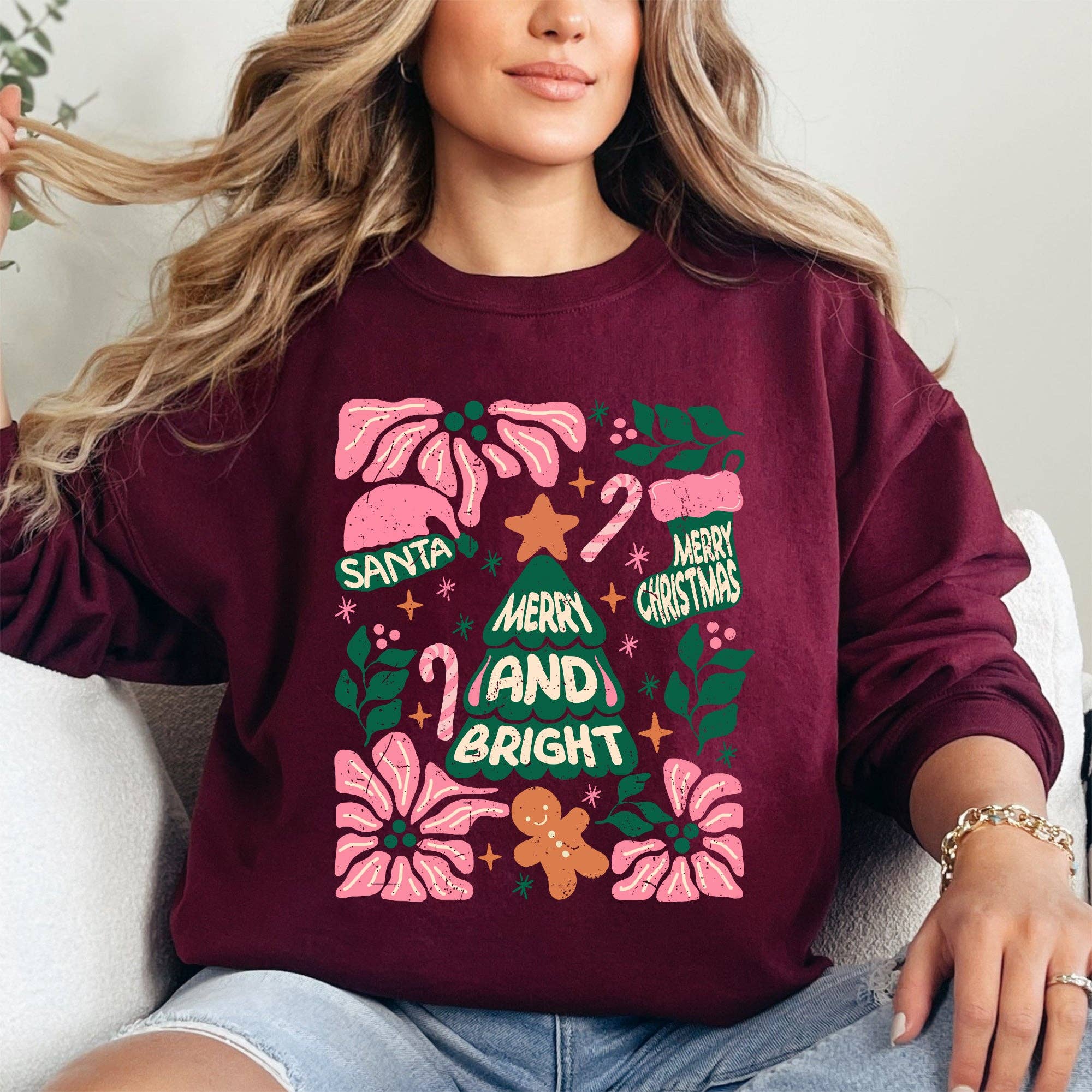 Pink Merry and Bright, Candy Cane, Christmas, - Adult & Kids T-Shirts, Sweatshirts & Hoodies apparel design preview 1