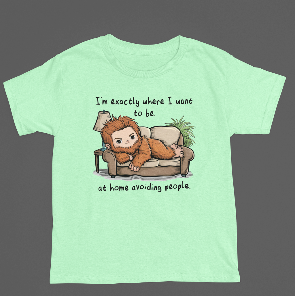 Bigfoot At Home Avoiding People (Mint Green) - Adult & Kids T-Shirts, Sweatshirts & Hoodies apparel design preview 1