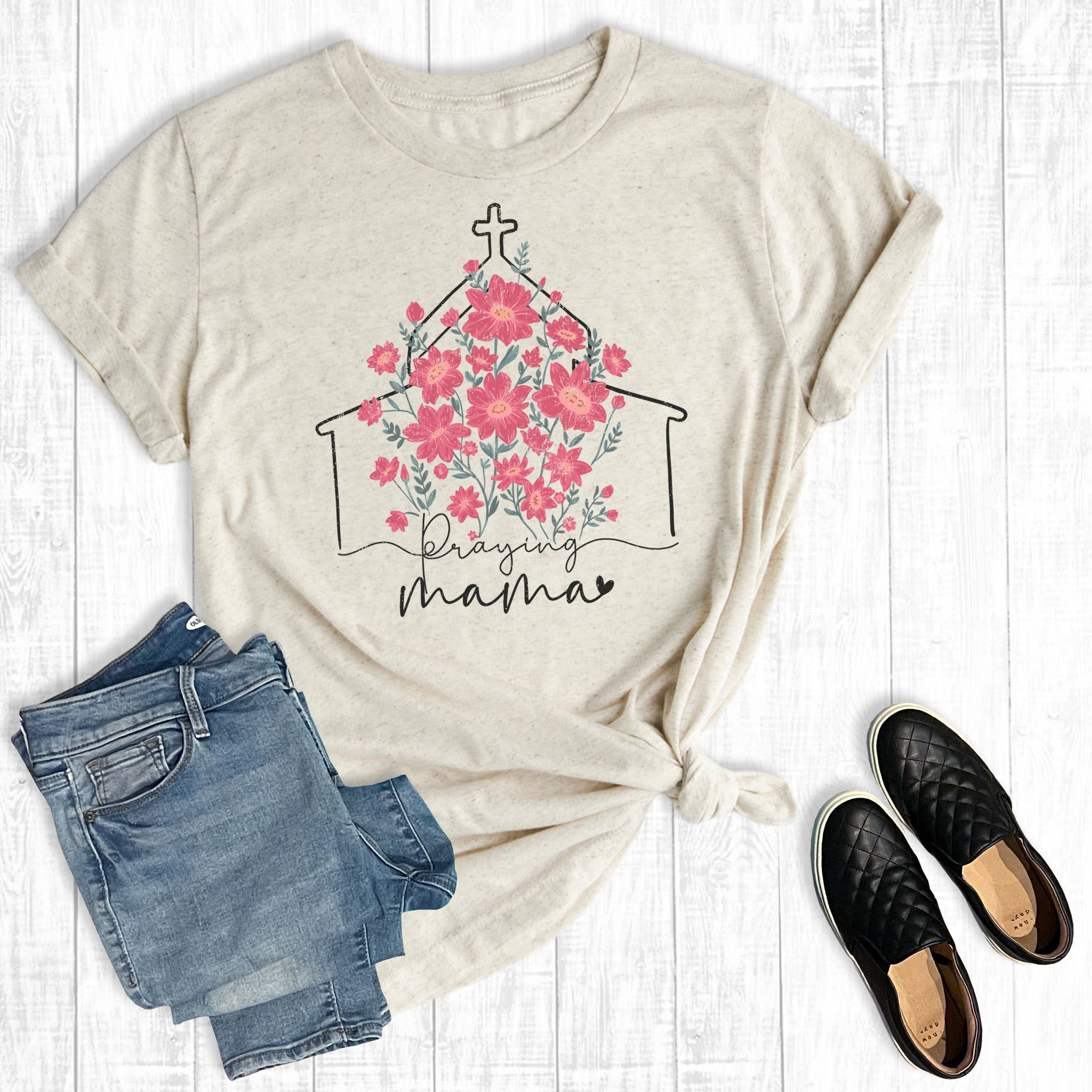 Mother's Day Floral Praying Mama Graphic - Adult & Kids T-Shirts, Sweatshirts & Hoodies apparel design preview 1