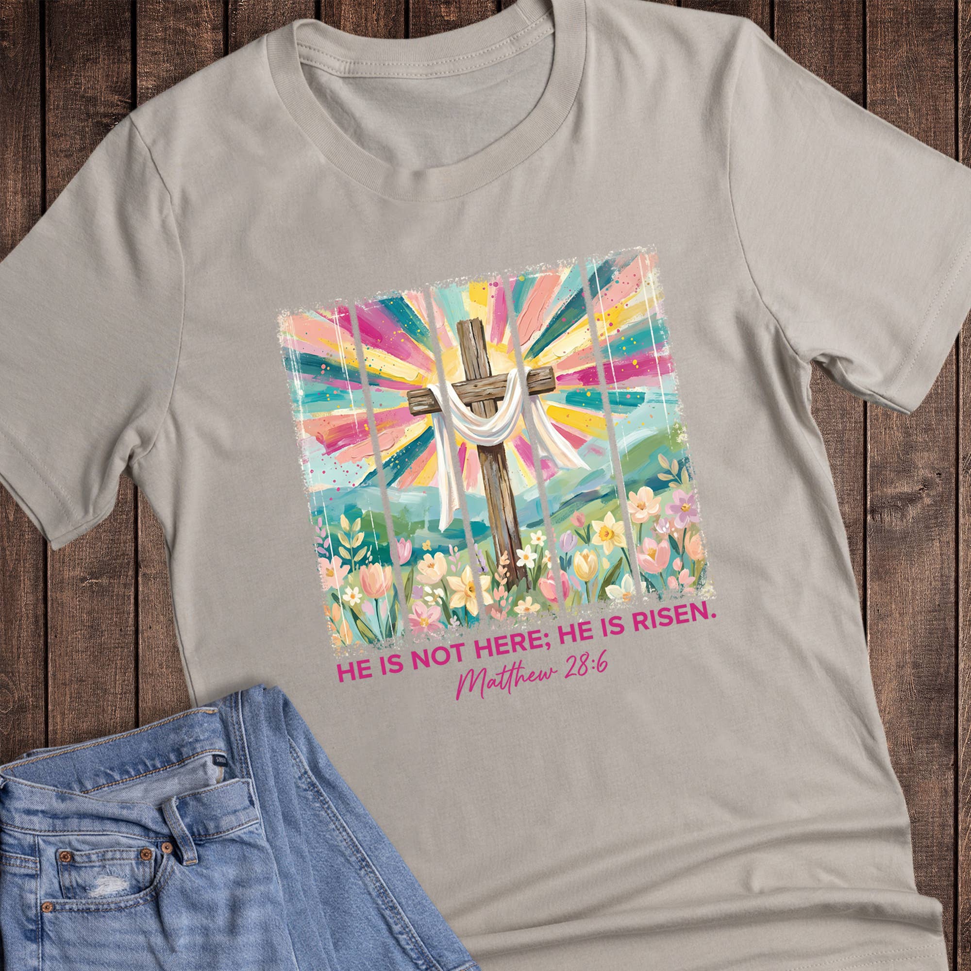 Easter Faith Not Here He Is Risen Graphic - Adult & Kids T-Shirts, Sweatshirts & Hoodies apparel design preview 1