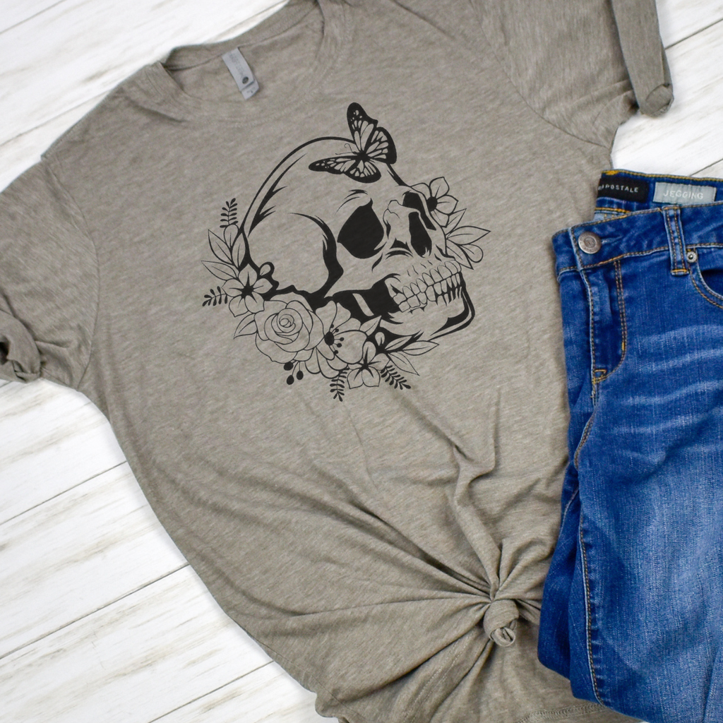 Skull, Butterfly and Flowers Graphic - Adult & Kids T-Shirts, Sweatshirts & Hoodies apparel design preview 1